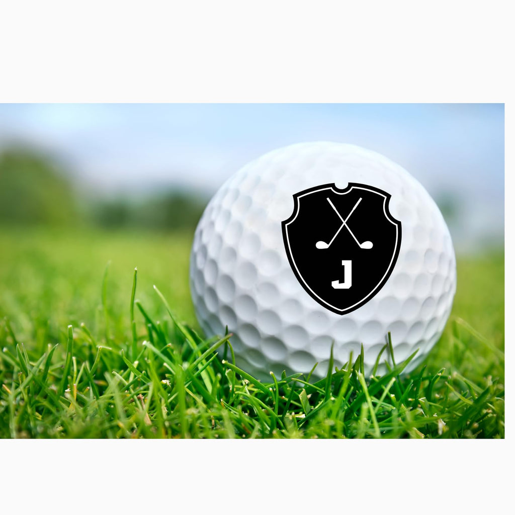Personalized Custom Golf Balls Bueatiful Black Shield Royalty | Multiple Designs Monogrammed Golf Gifts & Accessories. Includes Golf-Balls,Towel,Divot.