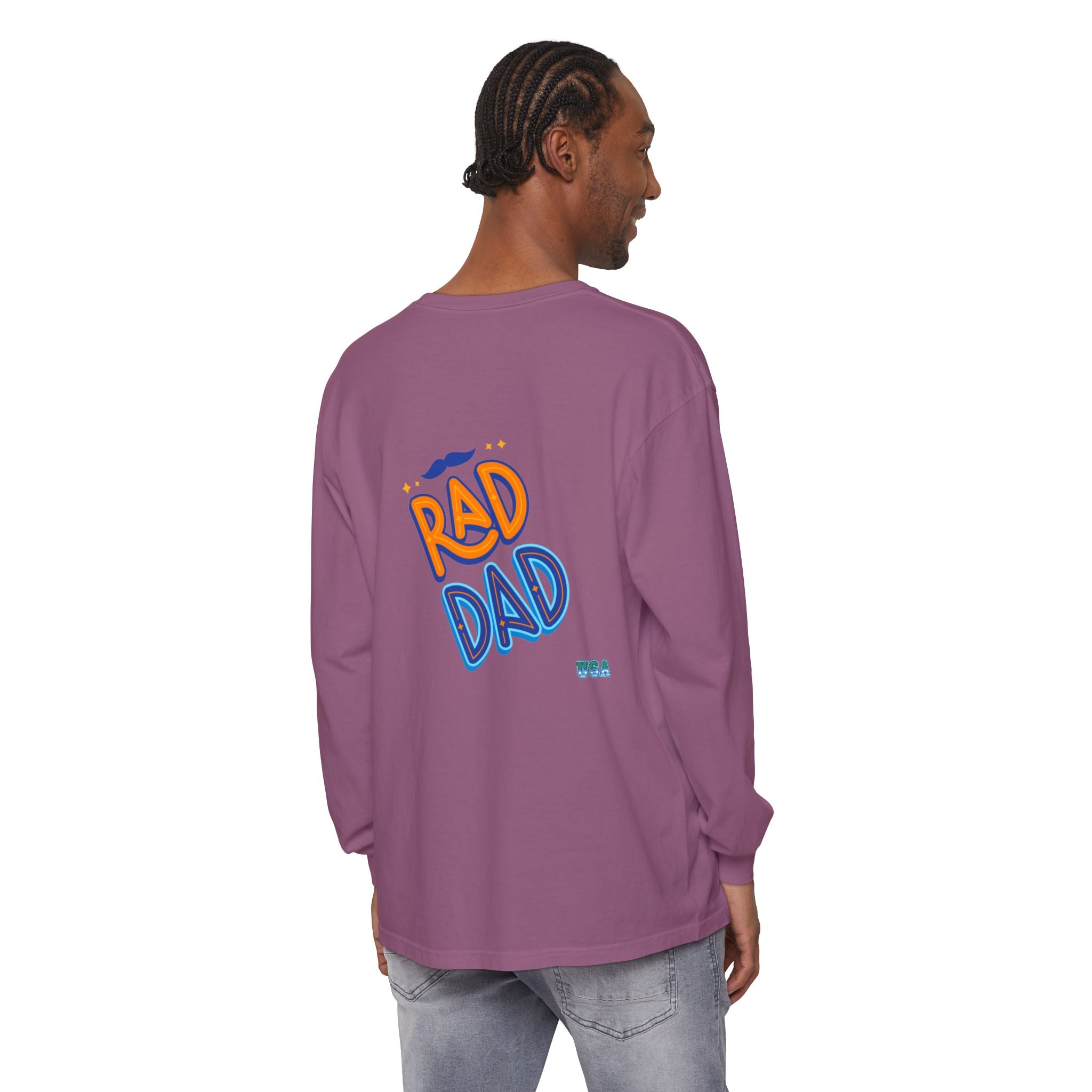 Rad Dad Long Sleeve T-Shirt | Retro Typography, Mustache Accent