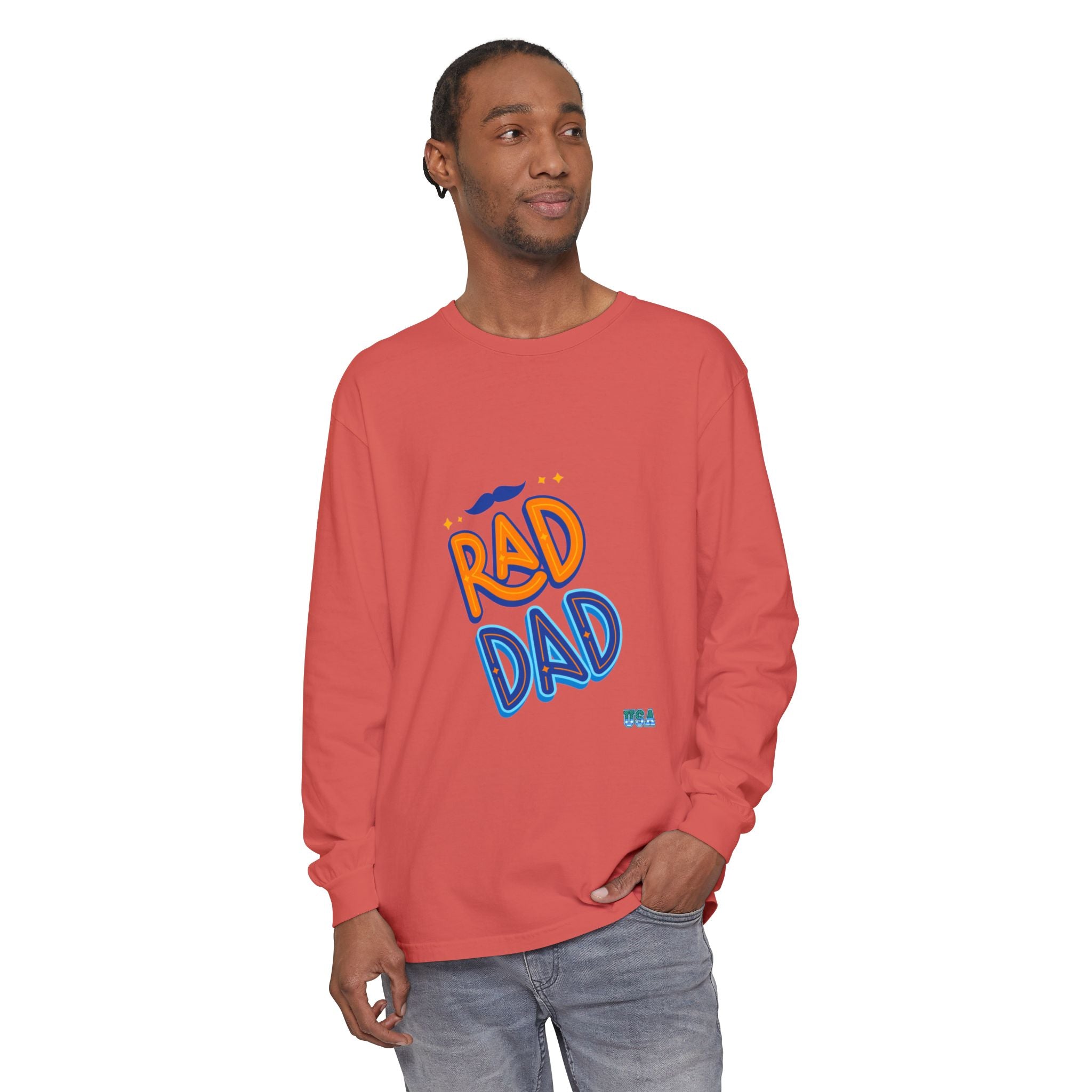 Rad Dad Long Sleeve T-Shirt | Retro Typography, Mustache Accent