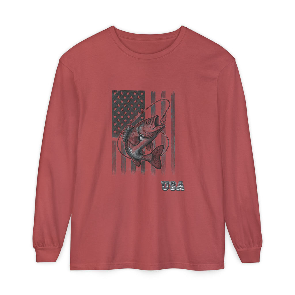 American Flag Bass Fishing Long Sleeve T-Shirt | USA Bass Tee