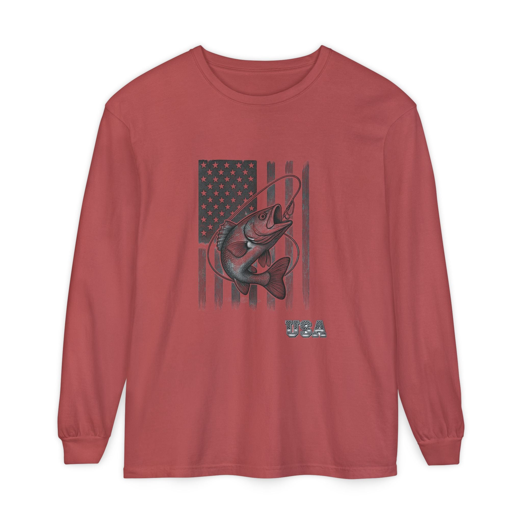 American Flag Bass Fishing Long Sleeve T-Shirt | USA Bass Tee