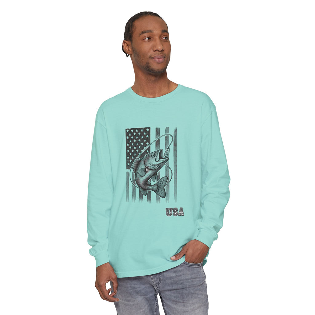 American Flag Bass Fishing Long Sleeve T-Shirt | USA Bass Tee