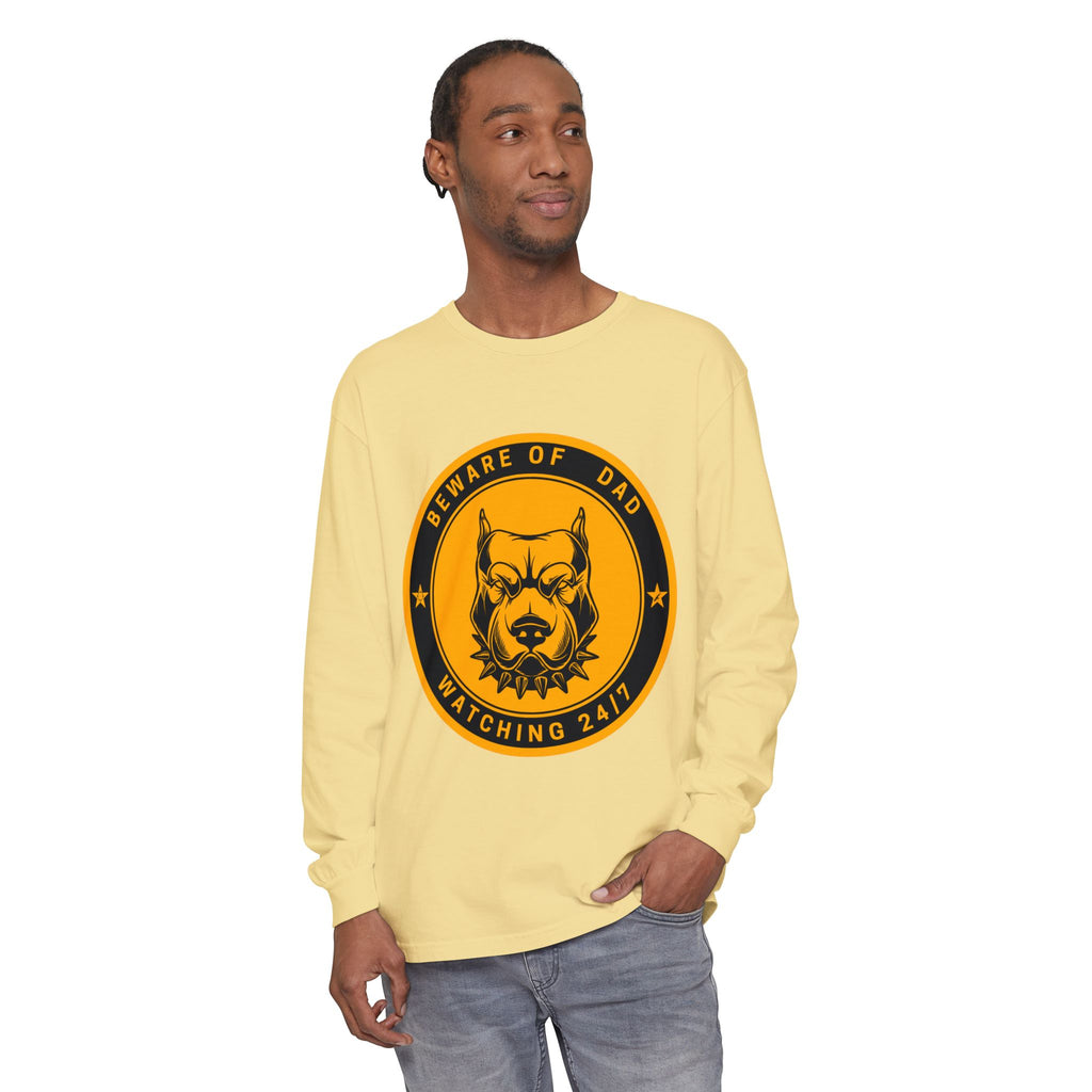Beware of Dad Watching 24/7 Pitbull Graphic Long Sleeve Tee