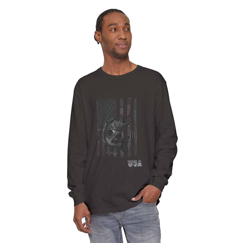 American Flag Bass Fishing Long Sleeve T-Shirt | USA Bass Tee