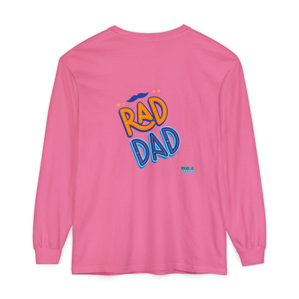 Rad Dad Long Sleeve T-Shirt | Retro Typography, Mustache Accent