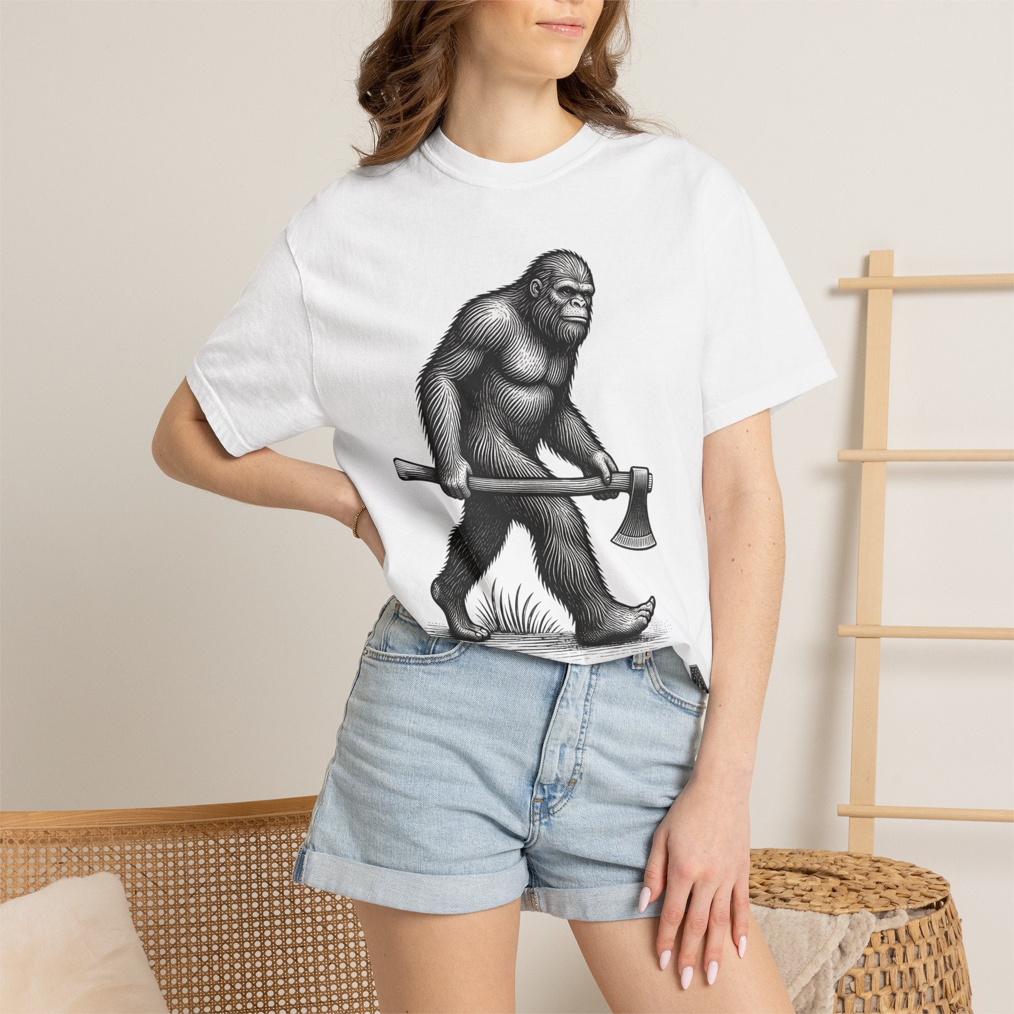 Sasquatch with Axe T-shirt | Vintage Bigfoot Illustration USA
