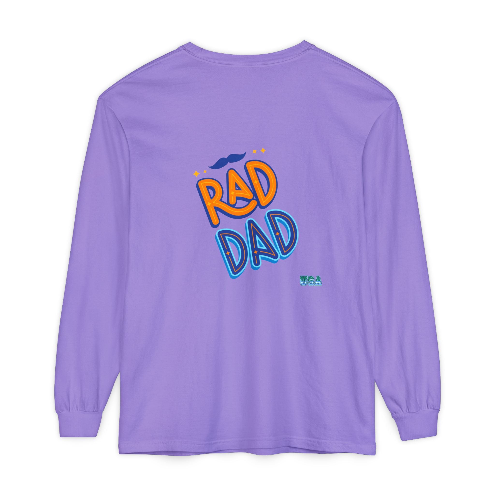 Rad Dad Long Sleeve T-Shirt | Retro Typography, Mustache Accent