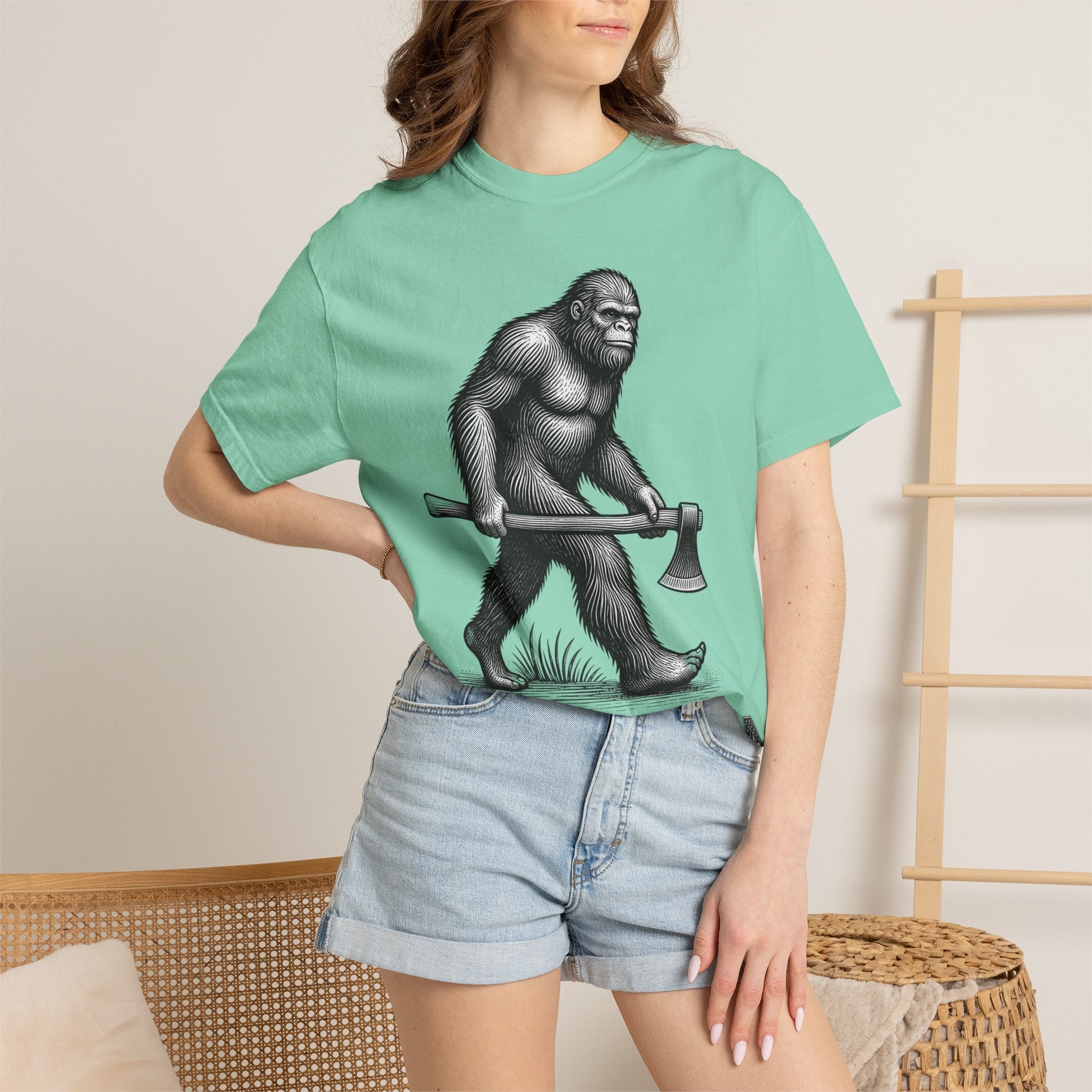 Sasquatch with Axe T-shirt | Vintage Bigfoot Illustration USA