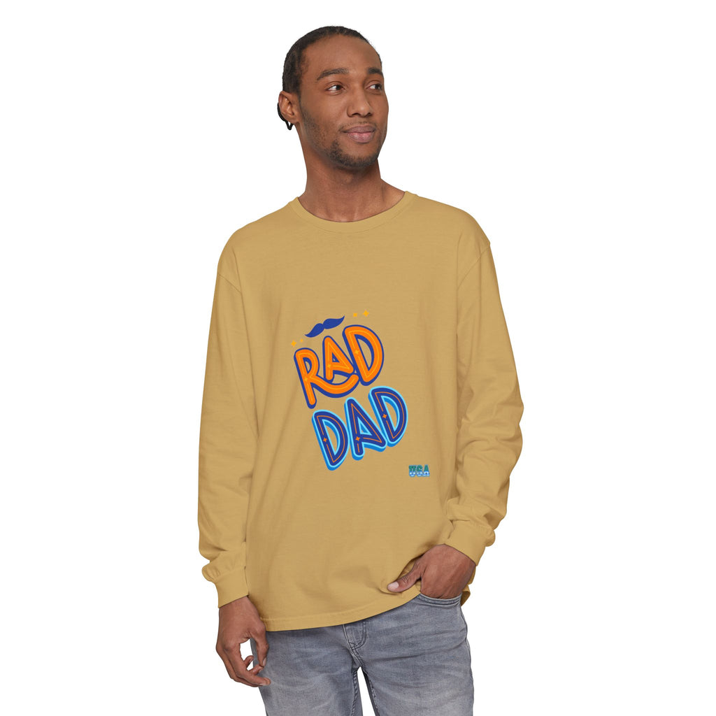 Rad Dad Long Sleeve T-Shirt | Retro Typography, Mustache Accent