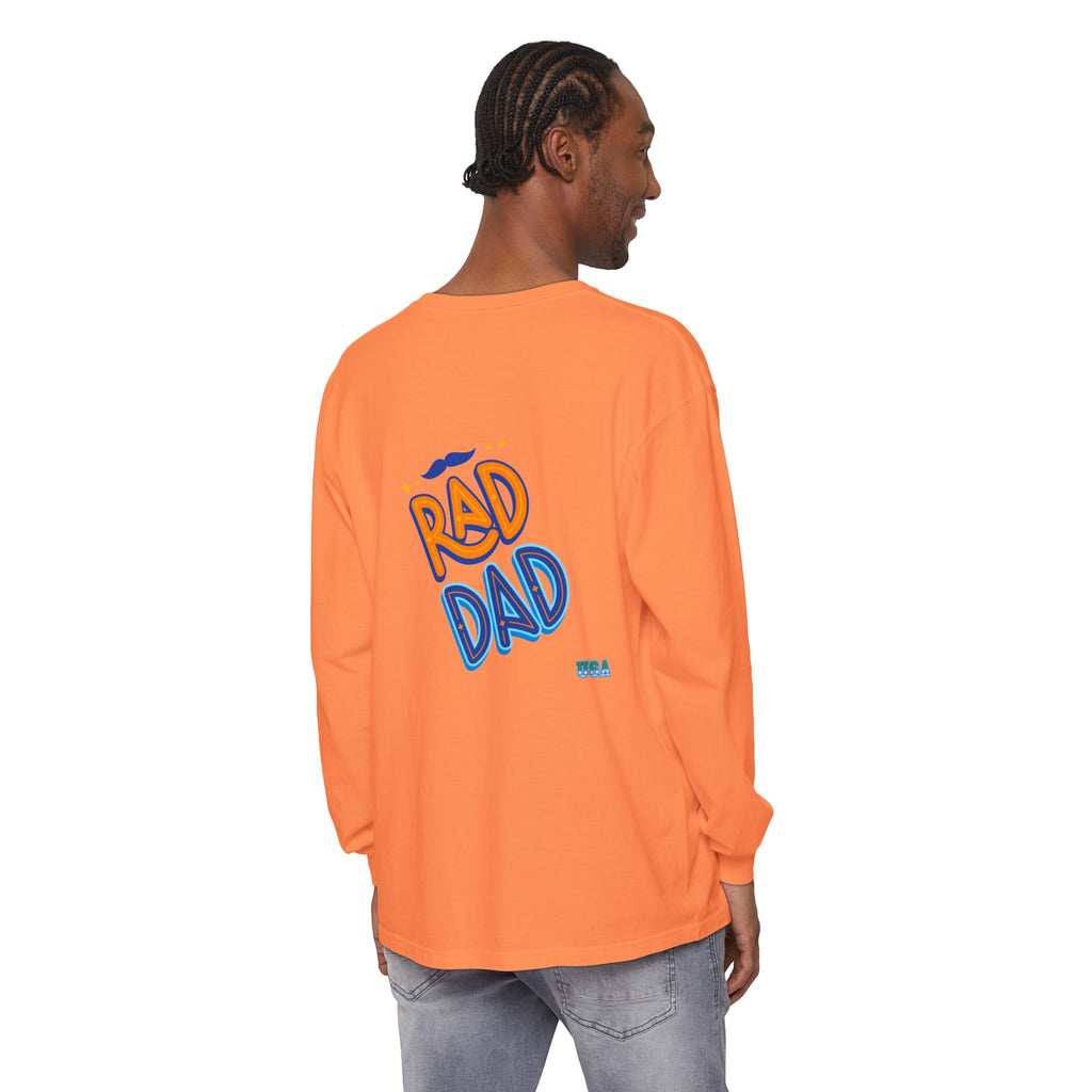 Rad Dad Long Sleeve T-Shirt | Retro Typography, Mustache Accent