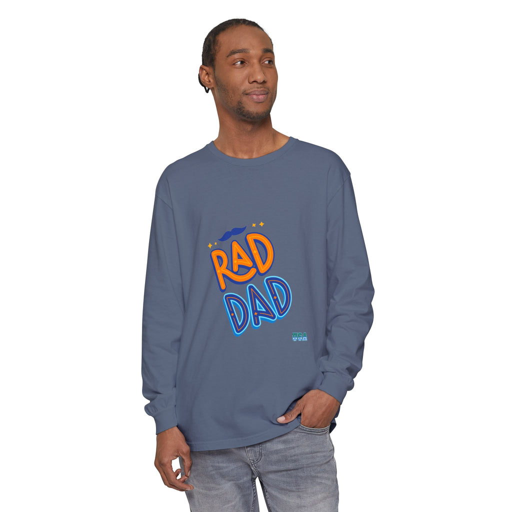 Rad Dad Long Sleeve T-Shirt | Retro Typography, Mustache Accent