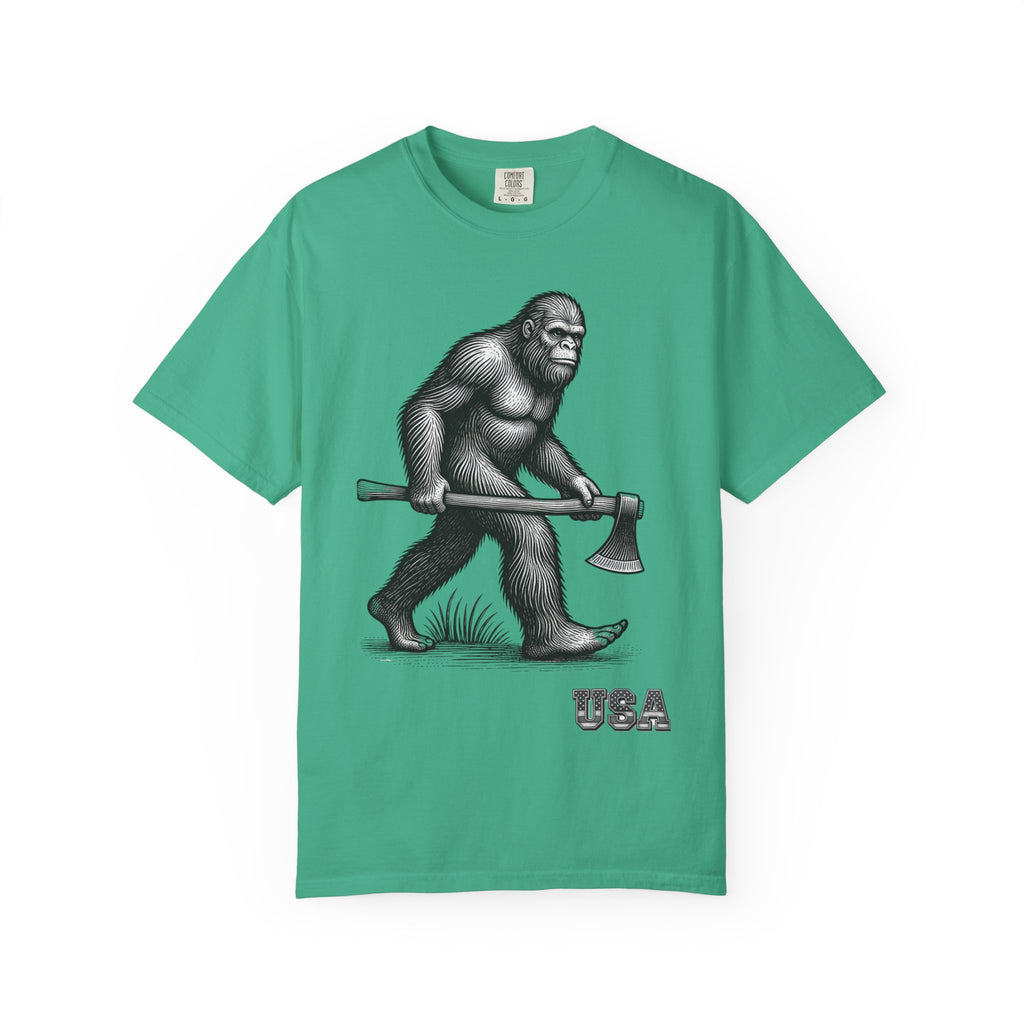Sasquatch with Axe T-shirt | Vintage Bigfoot Illustration USA