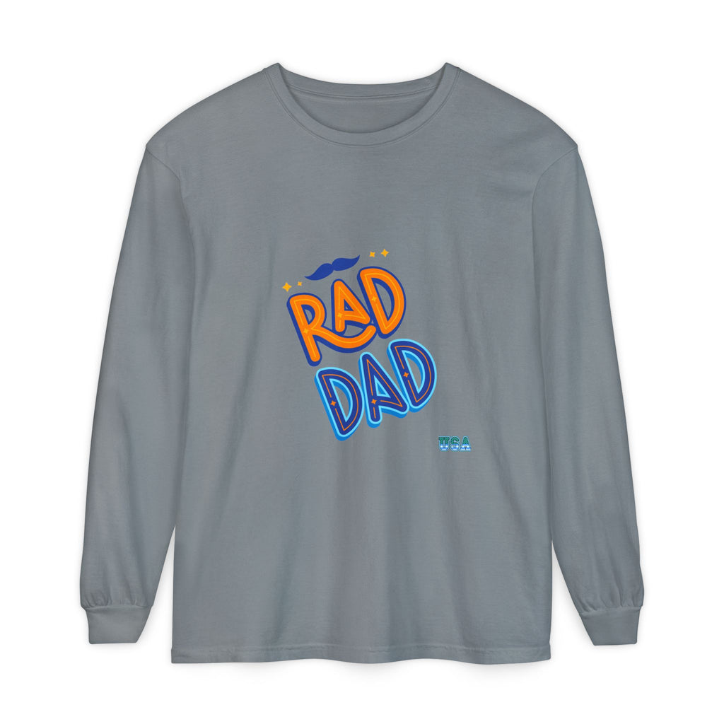Rad Dad Long Sleeve T-Shirt | Retro Typography, Mustache Accent
