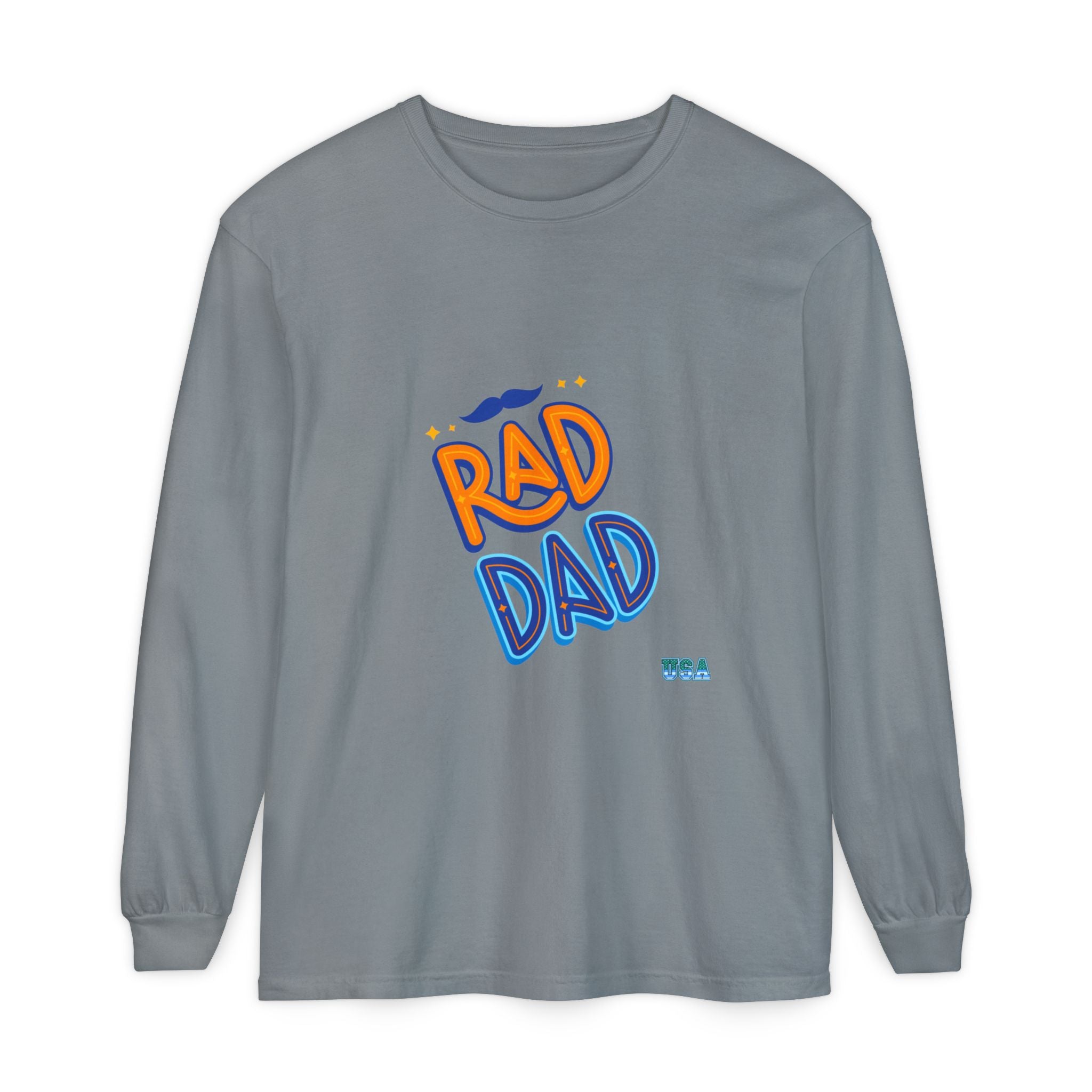 Rad Dad Long Sleeve T-Shirt | Retro Typography, Mustache Accent