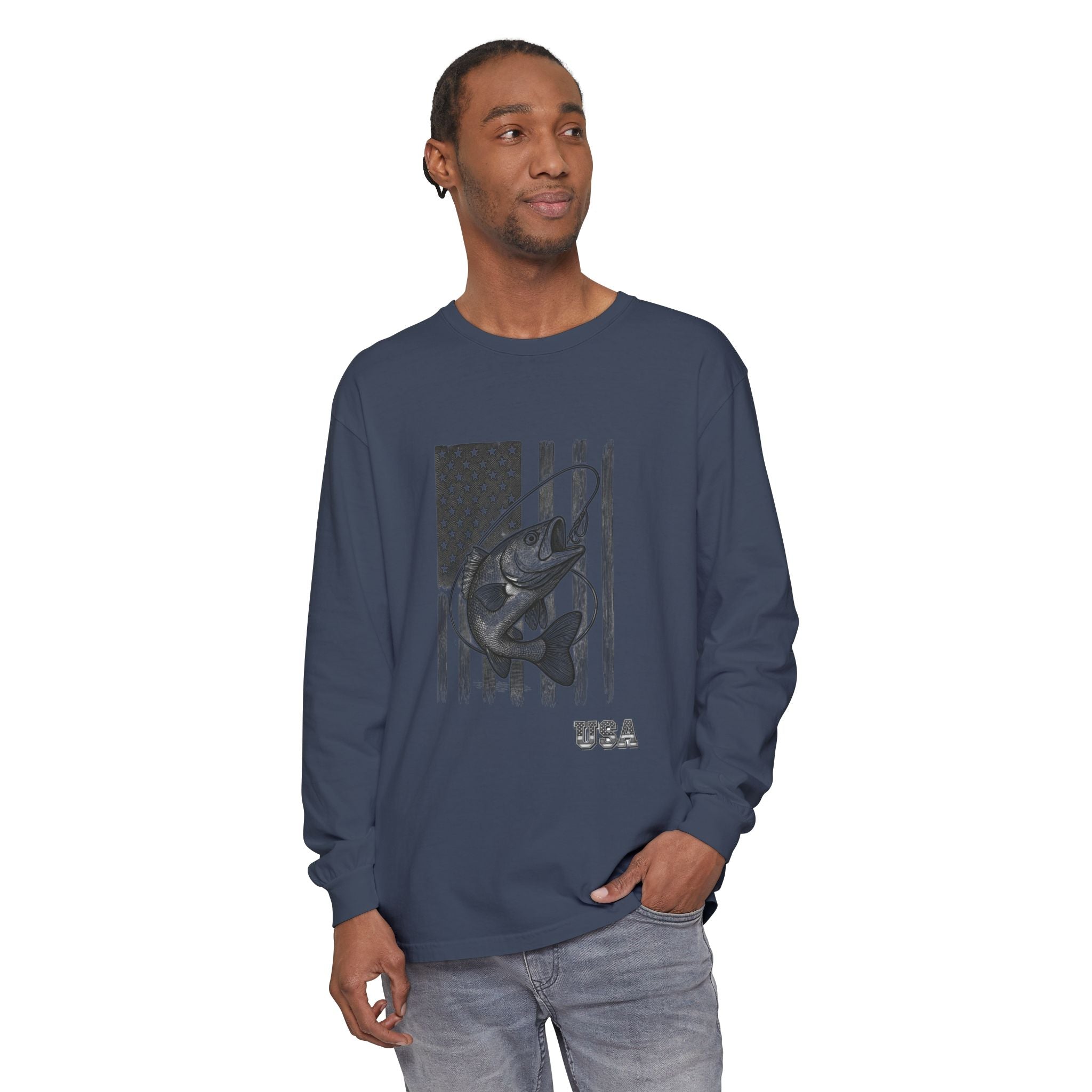 American Flag Bass Fishing Long Sleeve T-Shirt | USA Bass Tee