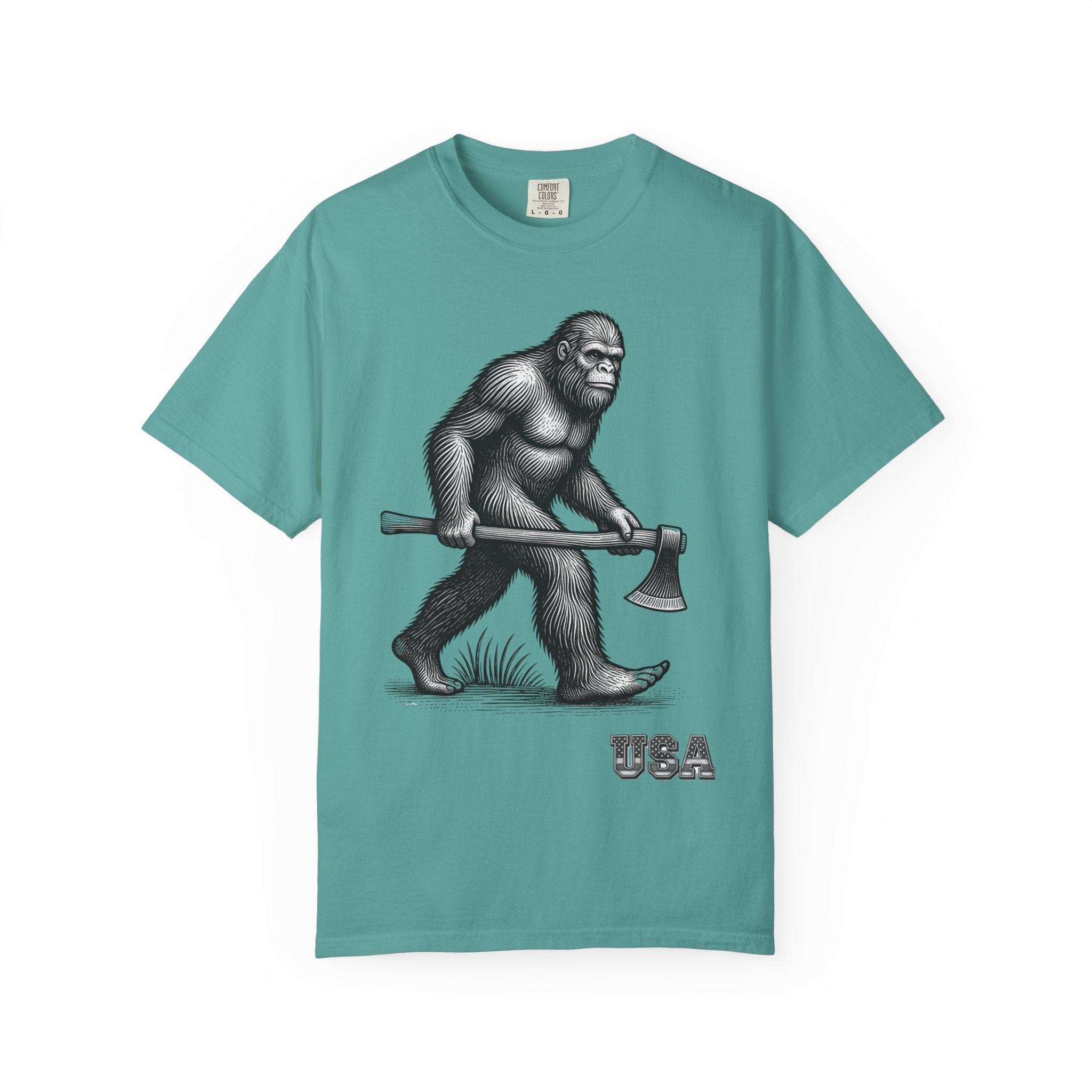 Sasquatch with Axe T-shirt | Vintage Bigfoot Illustration USA