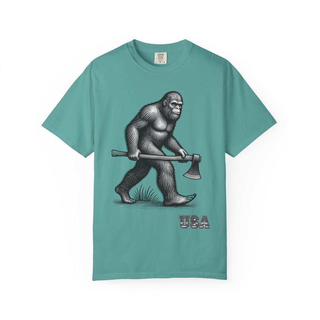 Sasquatch with Axe T-shirt | Vintage Bigfoot Illustration USA