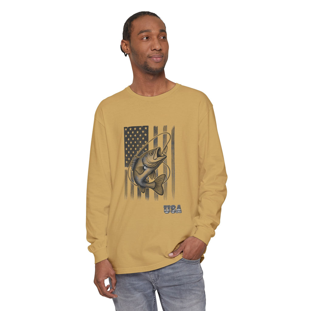 American Flag Bass Fishing Long Sleeve T-Shirt | USA Bass Tee