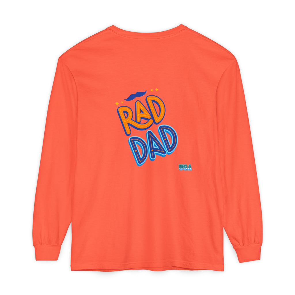 Rad Dad Long Sleeve T-Shirt | Retro Typography, Mustache Accent