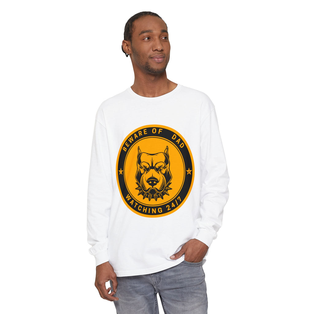 Beware of Dad Watching 24/7 Pitbull Graphic Long Sleeve Tee
