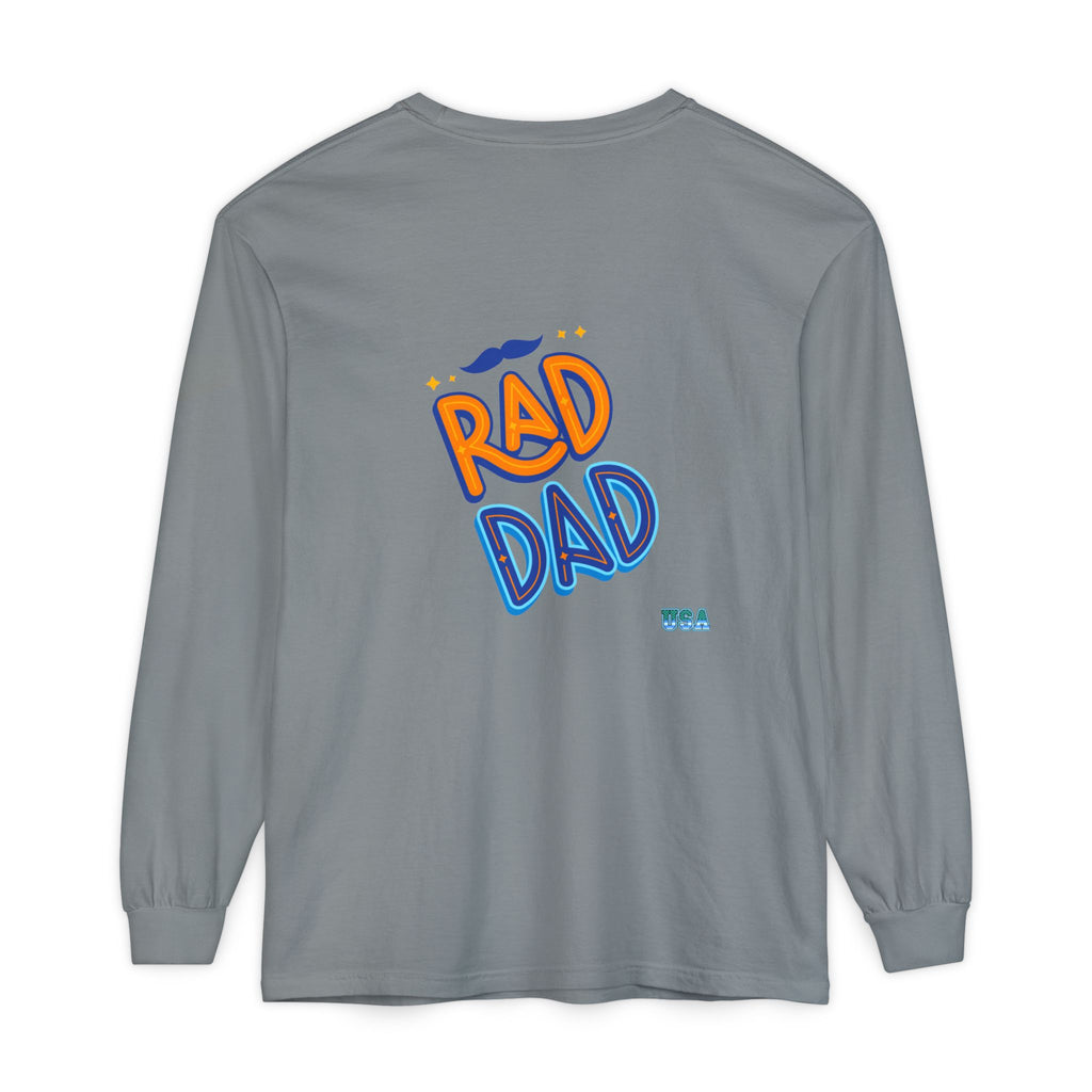 Rad Dad Long Sleeve T-Shirt | Retro Typography, Mustache Accent