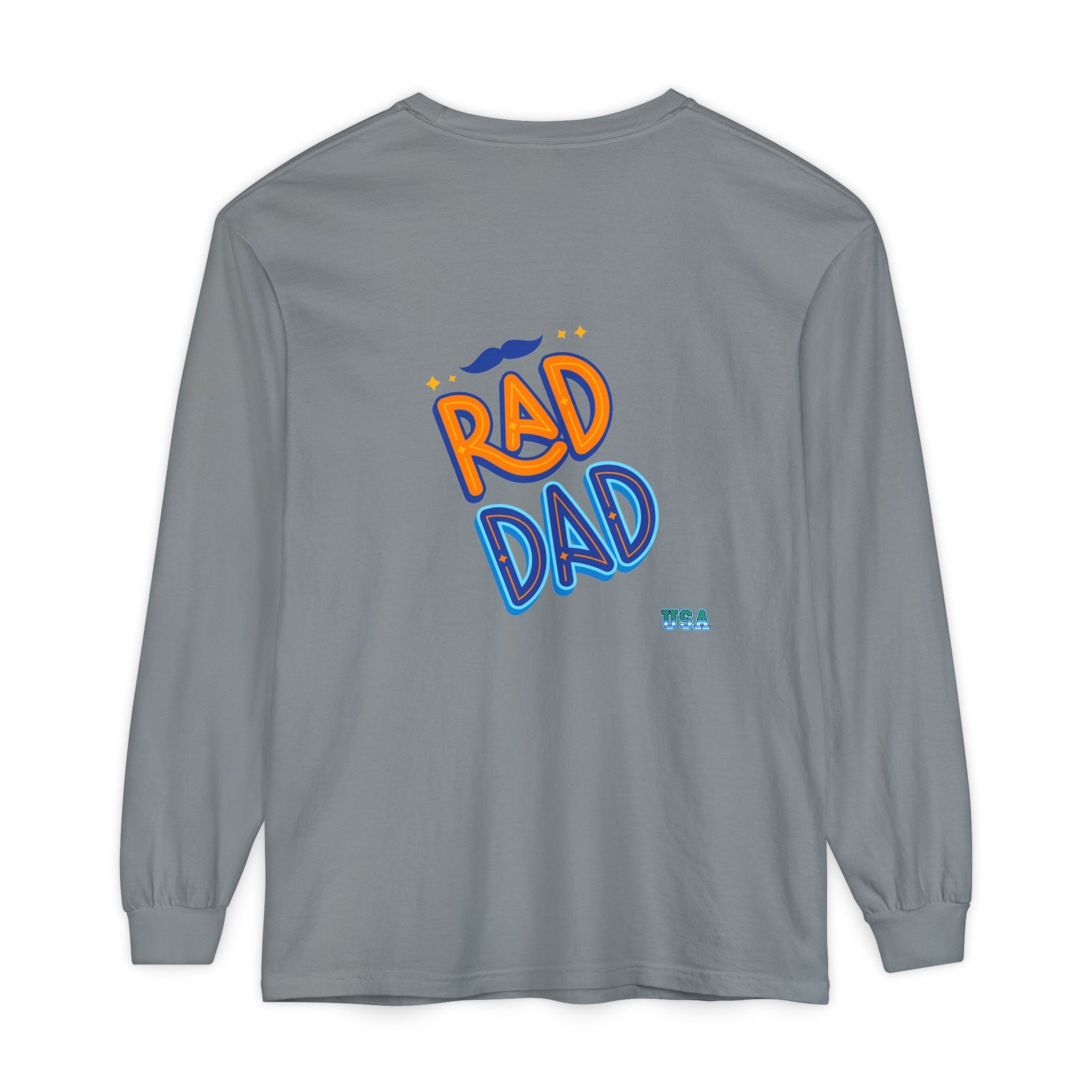 Rad Dad Long Sleeve T-Shirt | Retro Typography, Mustache Accent