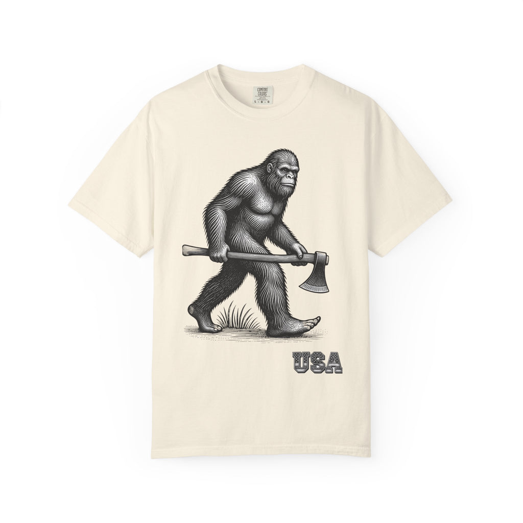 Sasquatch with Axe T-shirt | Vintage Bigfoot Illustration USA