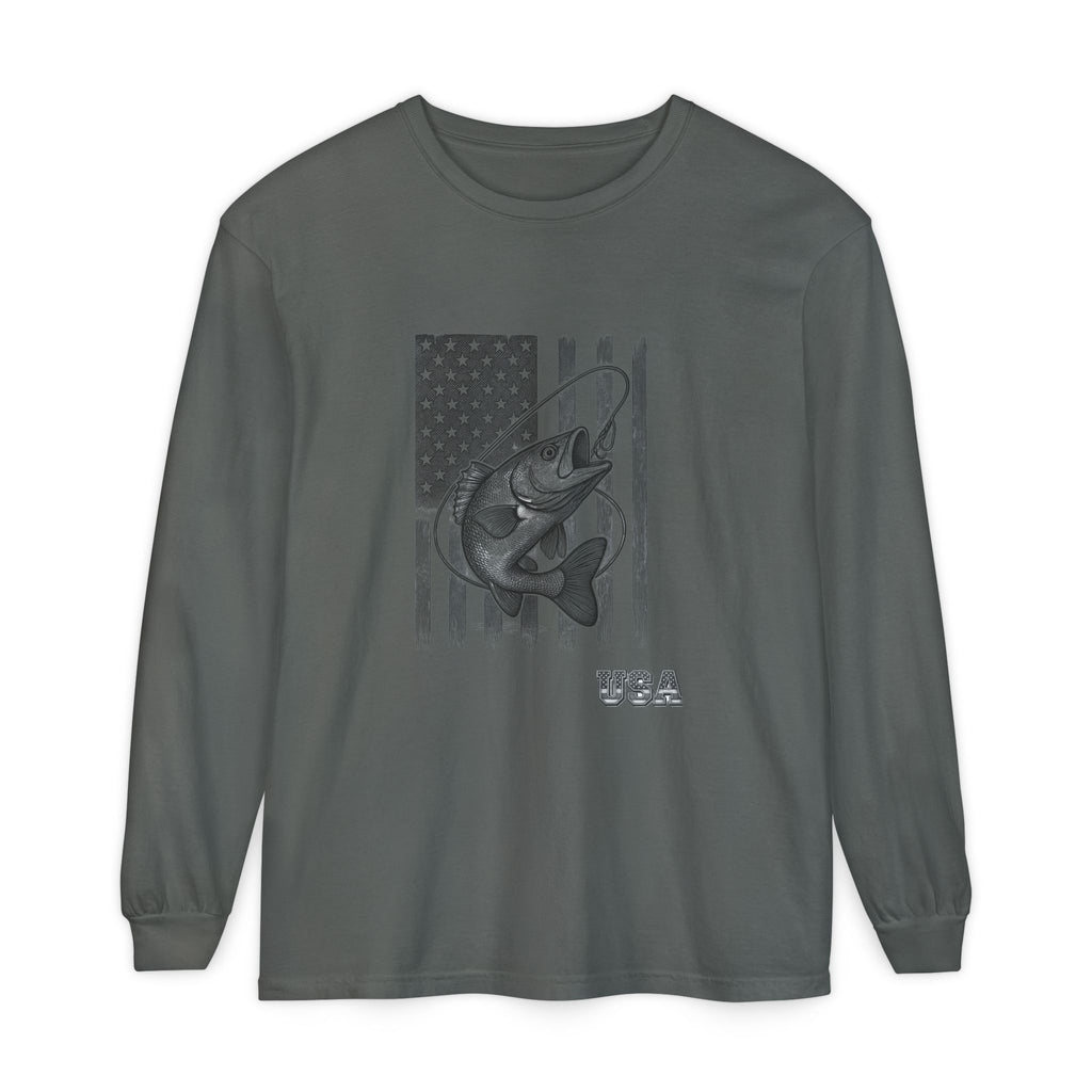 American Flag Bass Fishing Long Sleeve T-Shirt | USA Bass Tee
