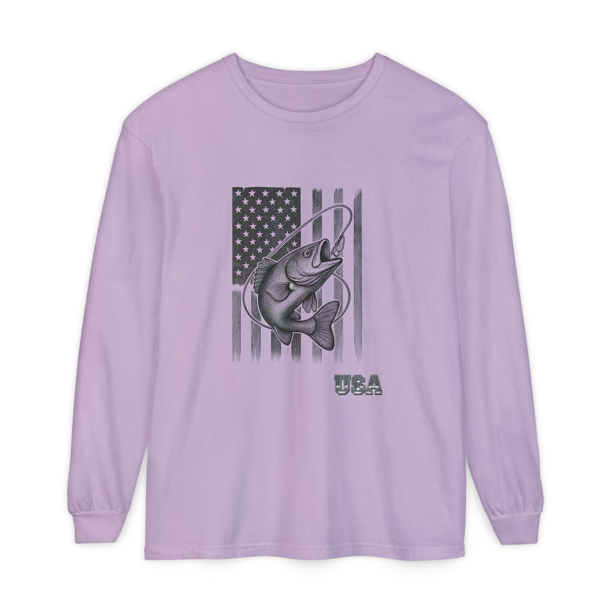 American Flag Bass Fishing Long Sleeve T-Shirt | USA Bass Tee