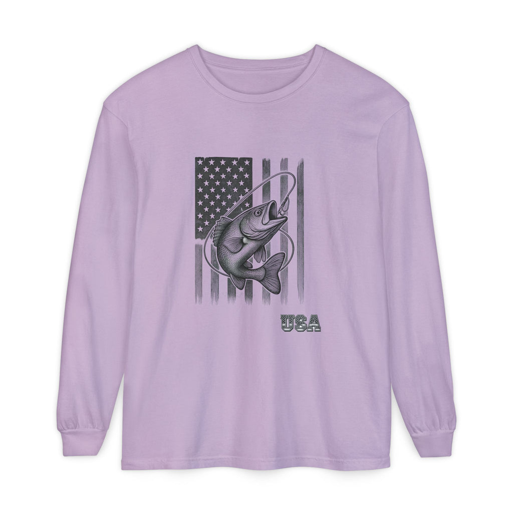 American Flag Bass Fishing Long Sleeve T-Shirt | USA Bass Tee