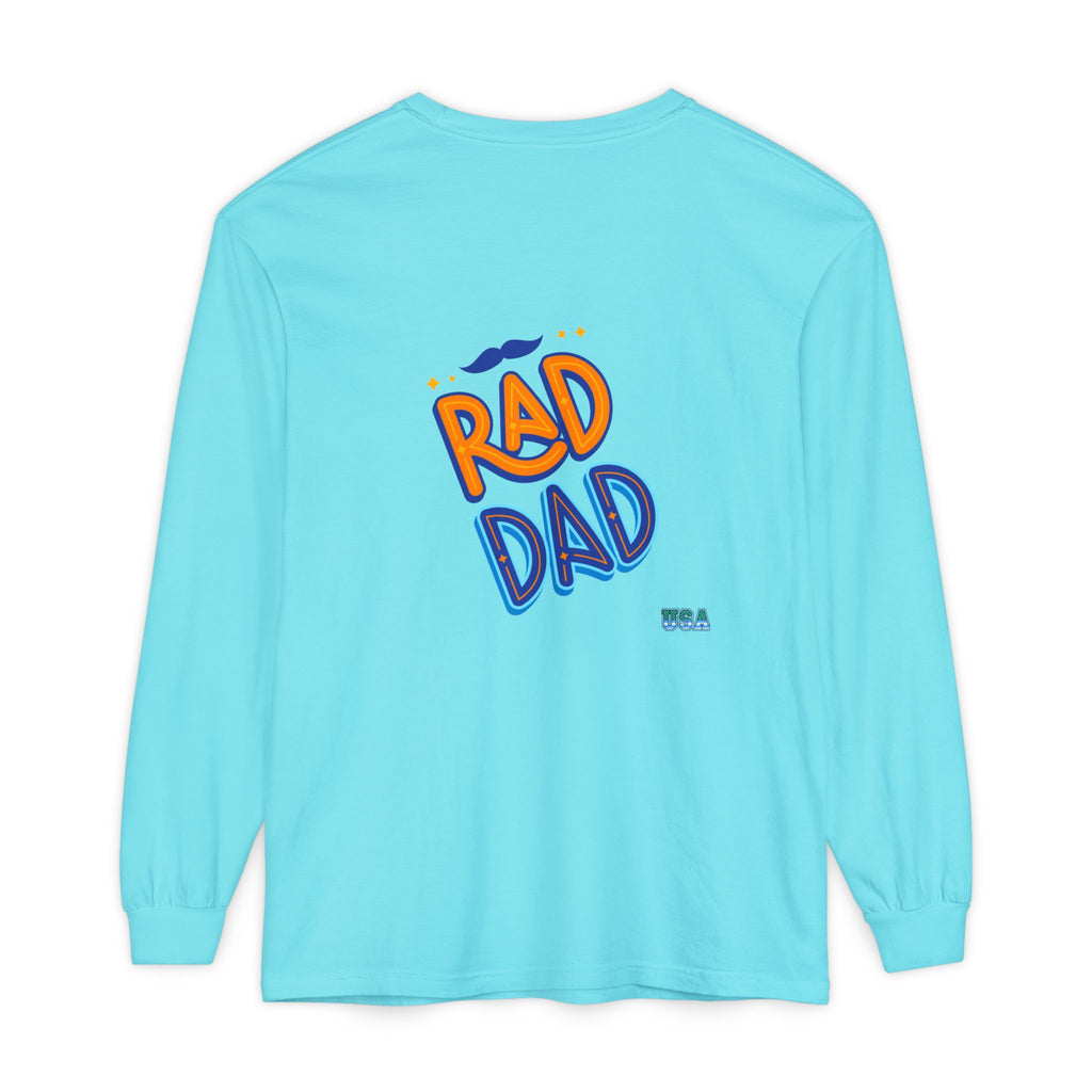 Rad Dad Long Sleeve T-Shirt | Retro Typography, Mustache Accent