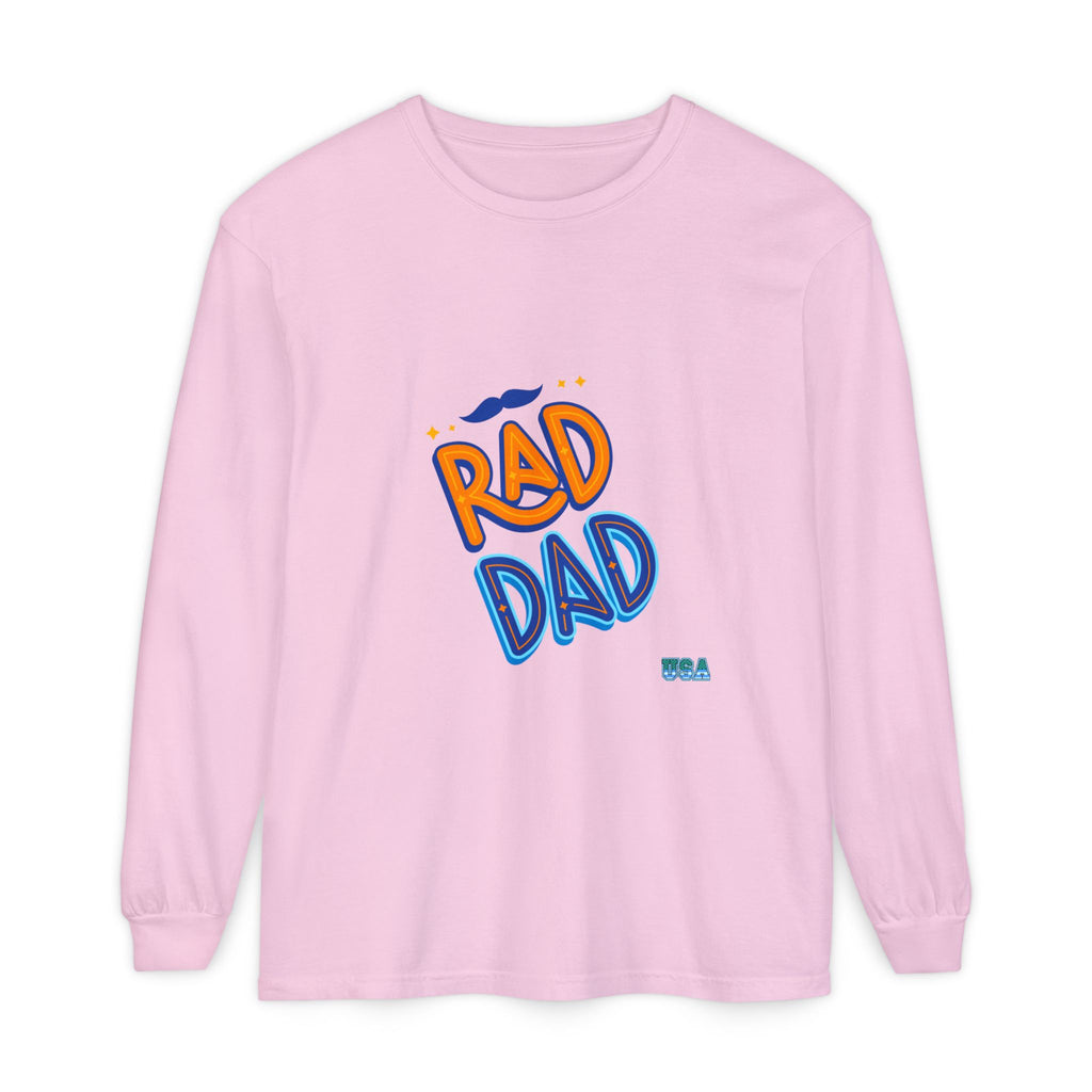 Rad Dad Long Sleeve T-Shirt | Retro Typography, Mustache Accent