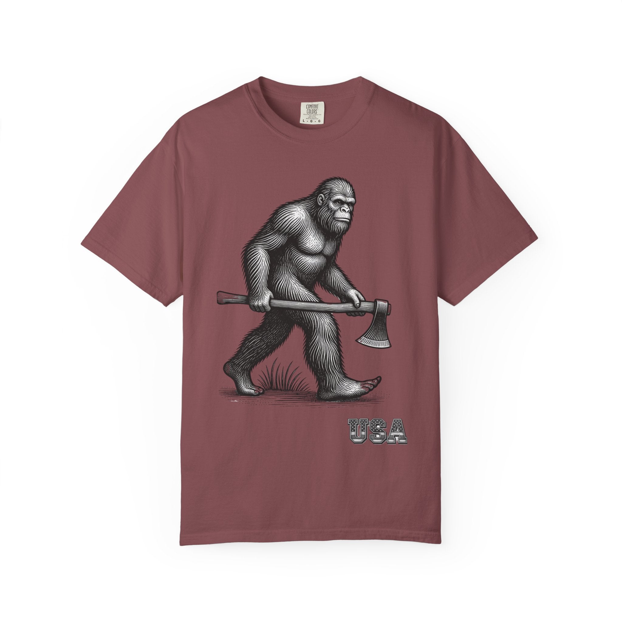 Sasquatch with Axe T-shirt | Vintage Bigfoot Illustration USA