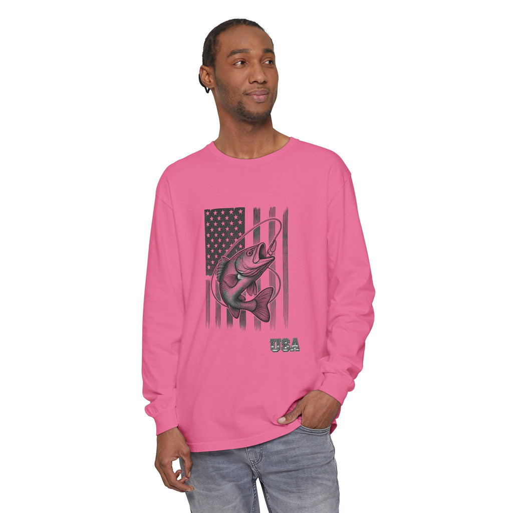 American Flag Bass Fishing Long Sleeve T-Shirt | USA Bass Tee