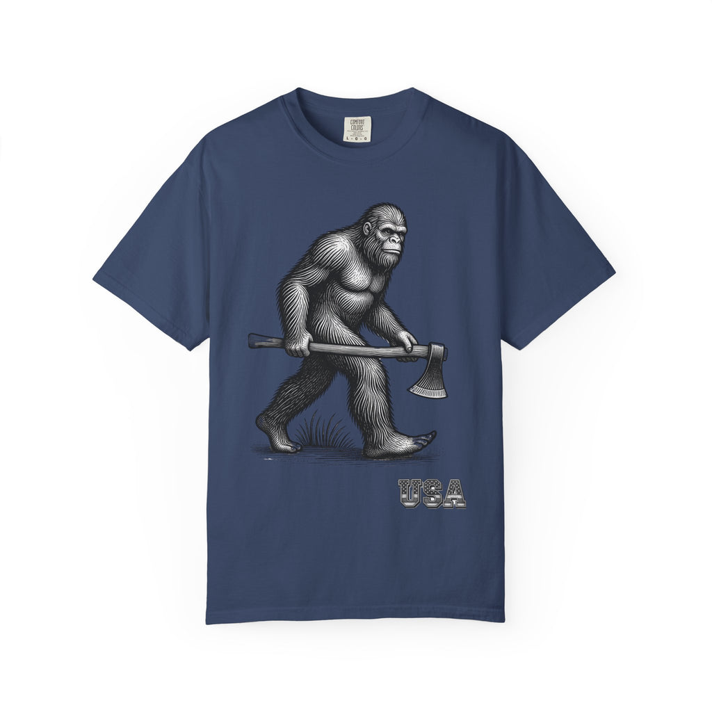 Sasquatch with Axe T-shirt | Vintage Bigfoot Illustration USA