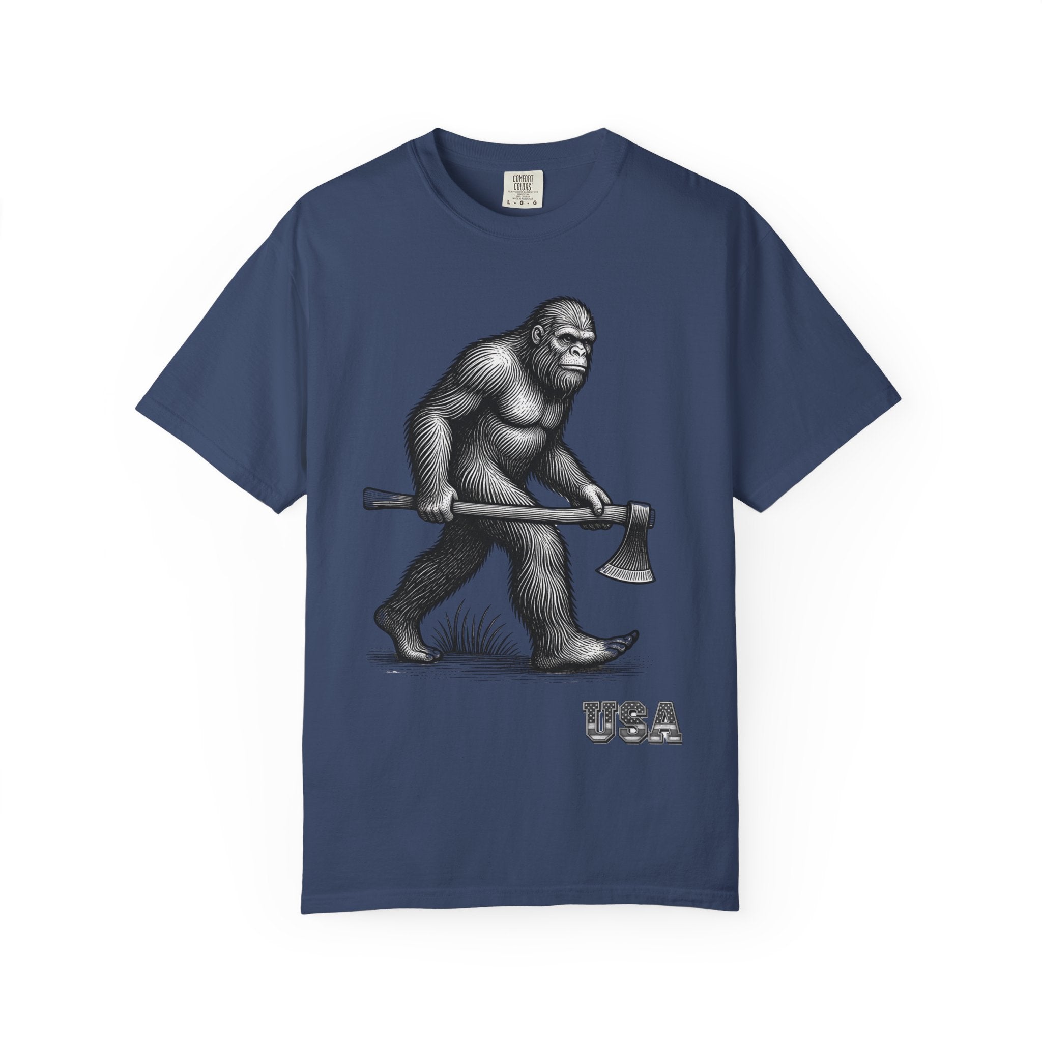 Sasquatch with Axe T-shirt | Vintage Bigfoot Illustration USA