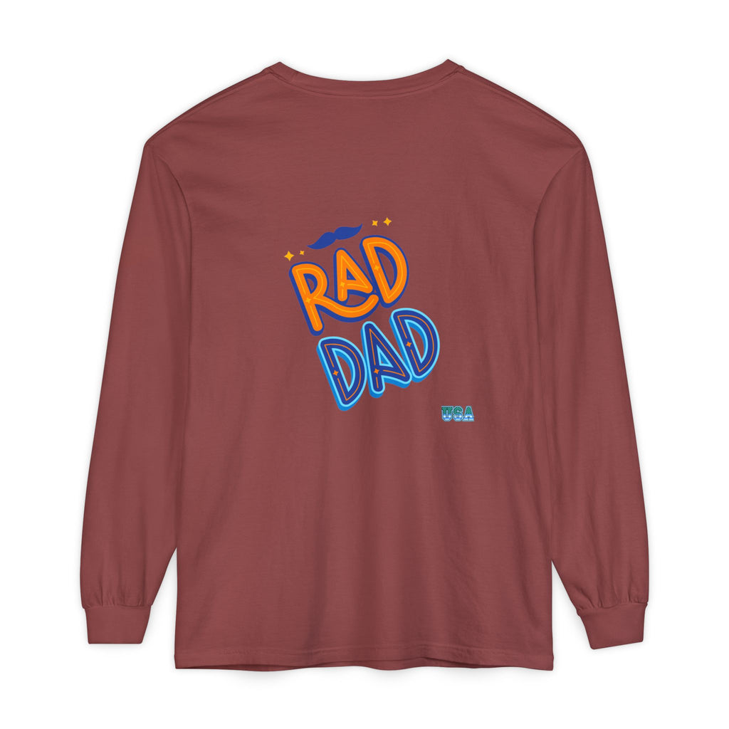 Rad Dad Long Sleeve T-Shirt | Retro Typography, Mustache Accent