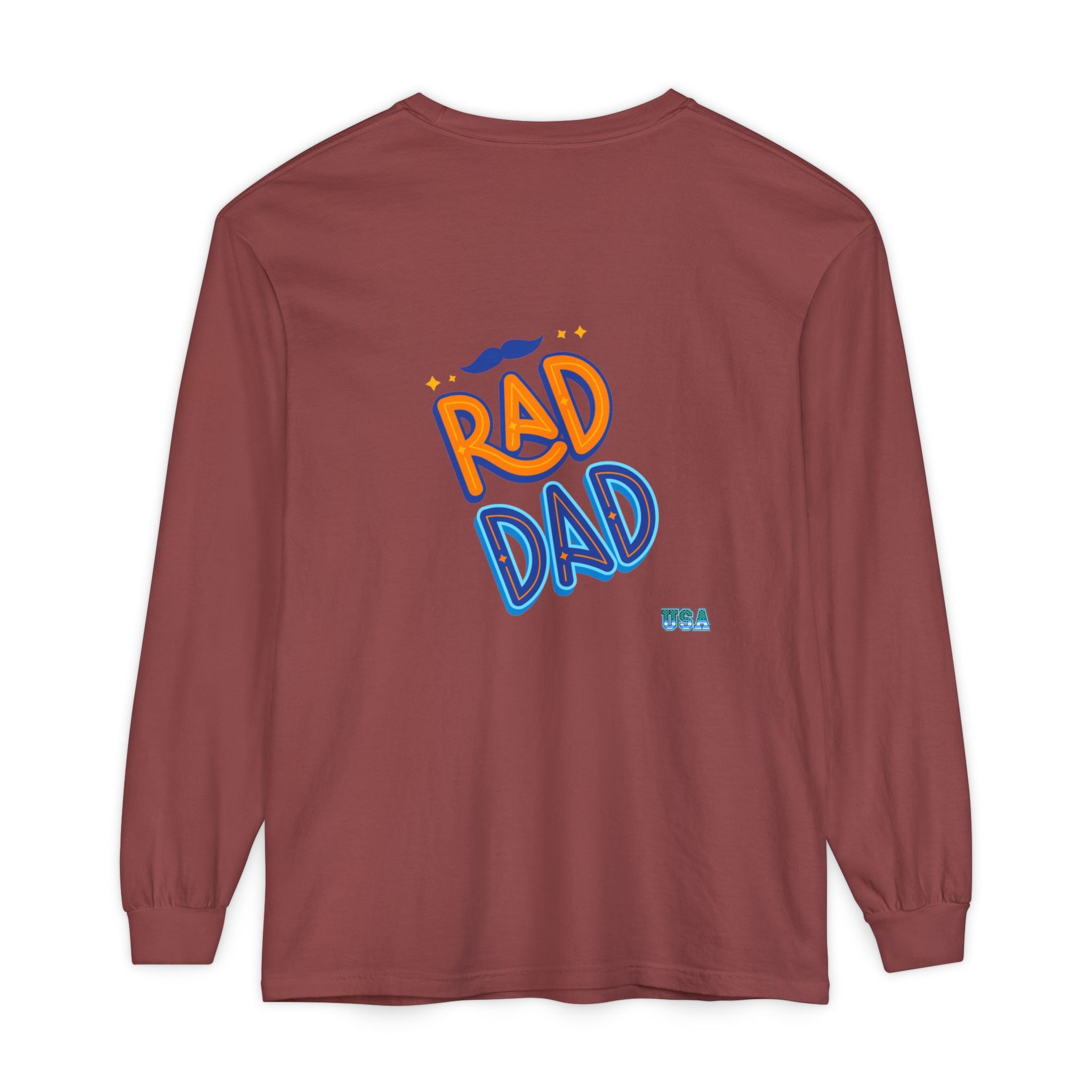 Rad Dad Long Sleeve T-Shirt | Retro Typography, Mustache Accent