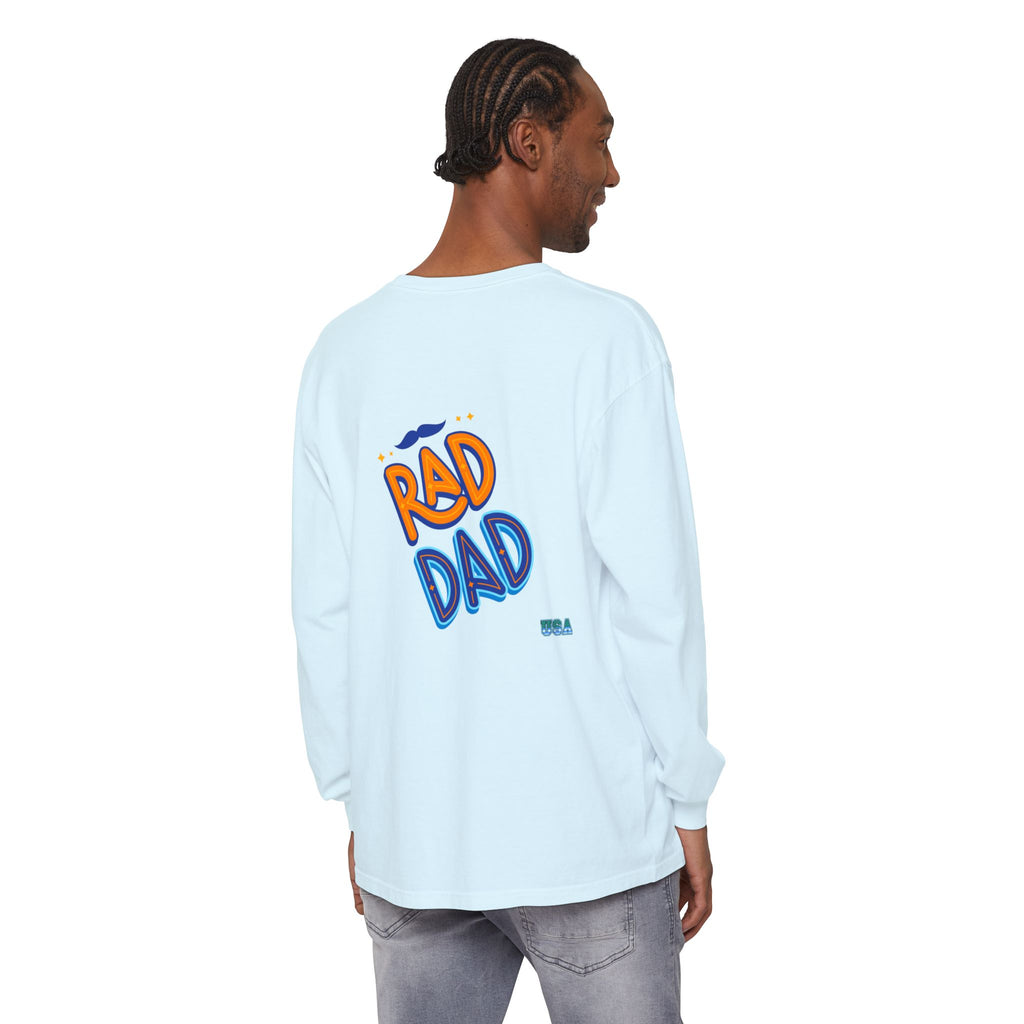 Rad Dad Long Sleeve T-Shirt | Retro Typography, Mustache Accent