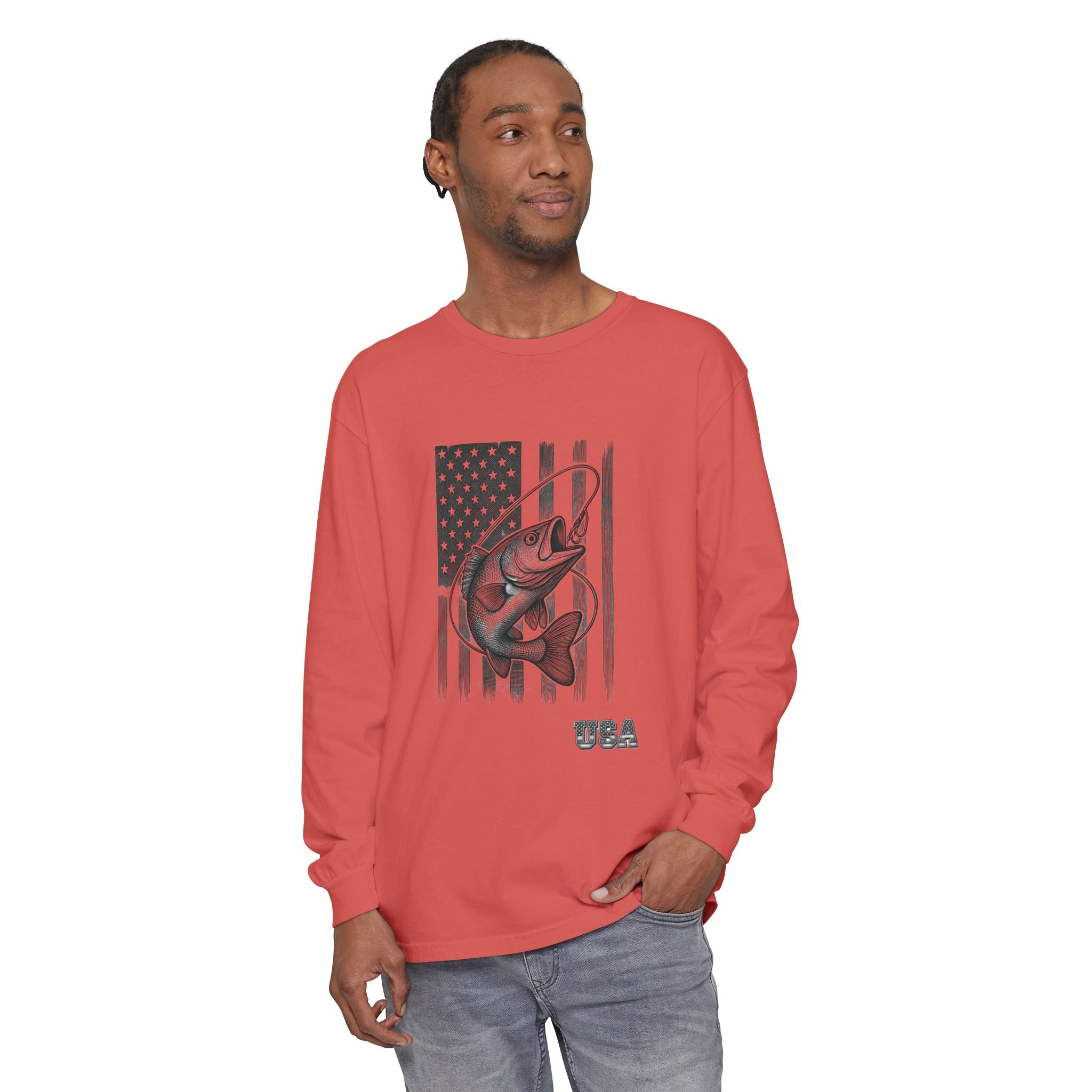 American Flag Bass Fishing Long Sleeve T-Shirt | USA Bass Tee