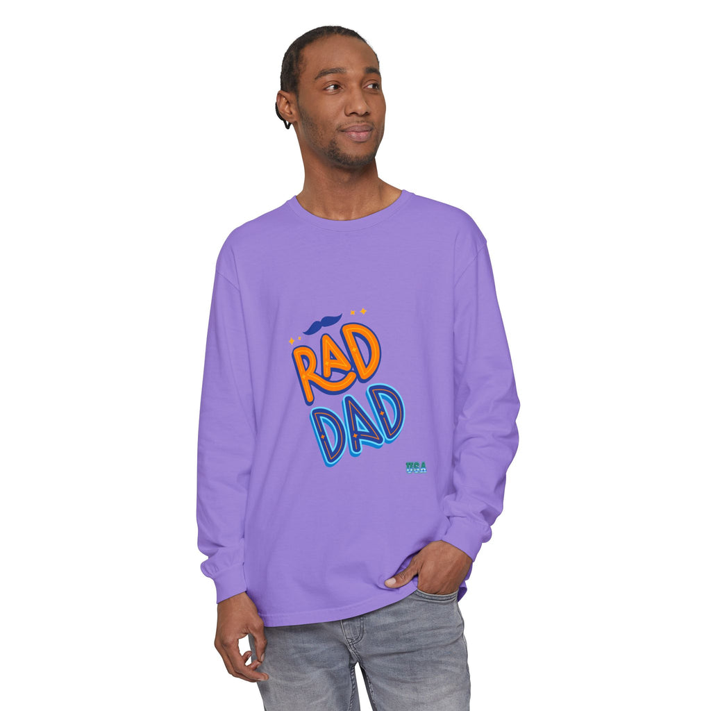 Rad Dad Long Sleeve T-Shirt | Retro Typography, Mustache Accent