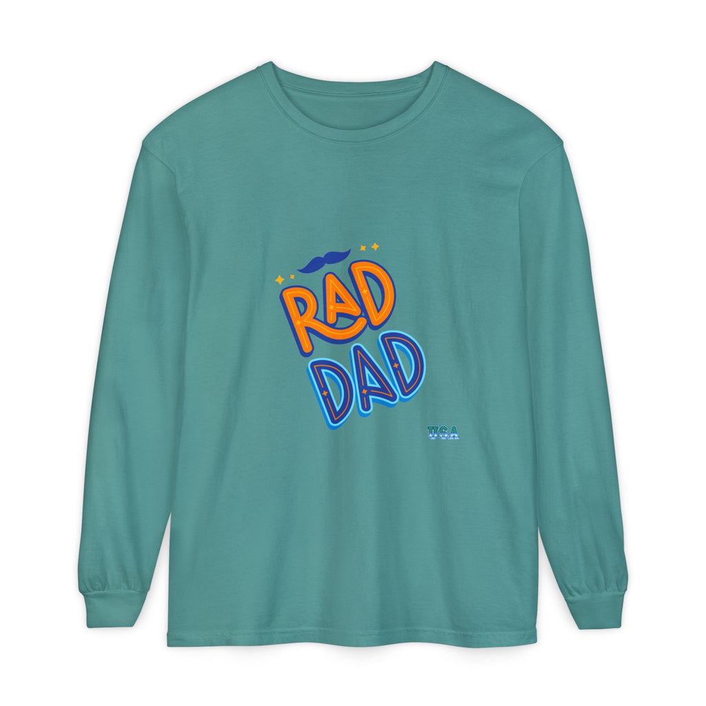 Rad Dad Long Sleeve T-Shirt | Retro Typography, Mustache Accent