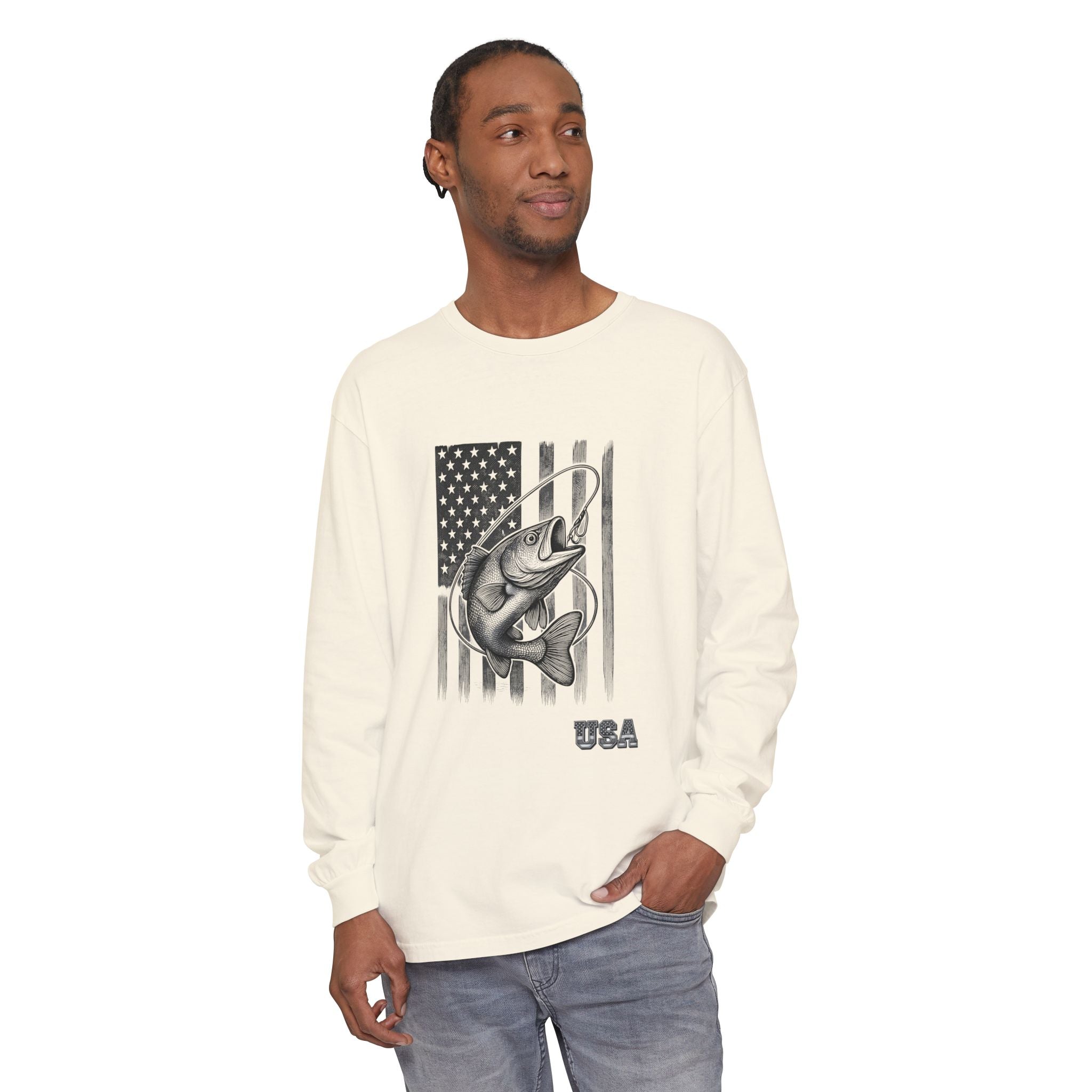 American Flag Bass Fishing Long Sleeve T-Shirt | USA Bass Tee