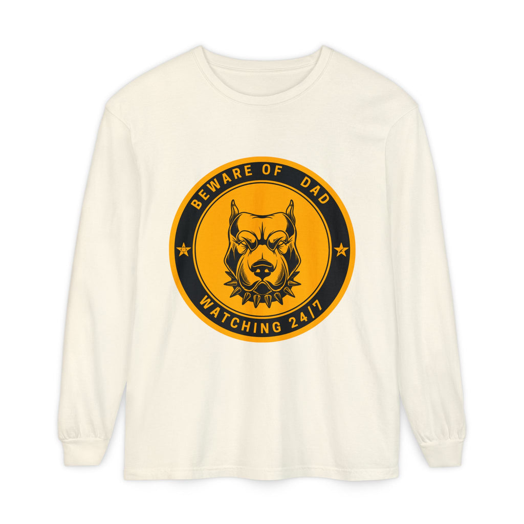 Beware of Dad Watching 24/7 Pitbull Graphic Long Sleeve Tee