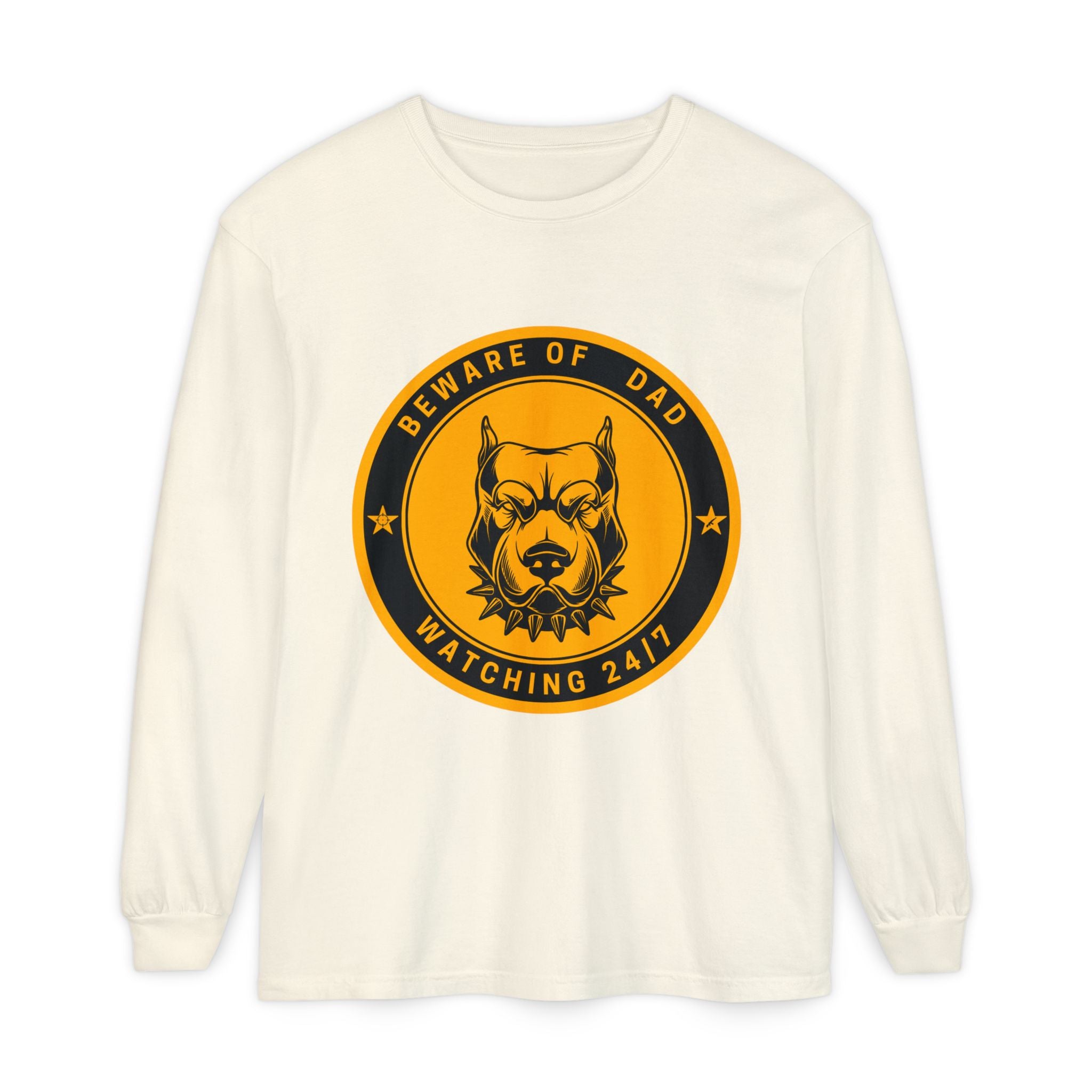 Beware of Dad Watching 24/7 Pitbull Graphic Long Sleeve Tee