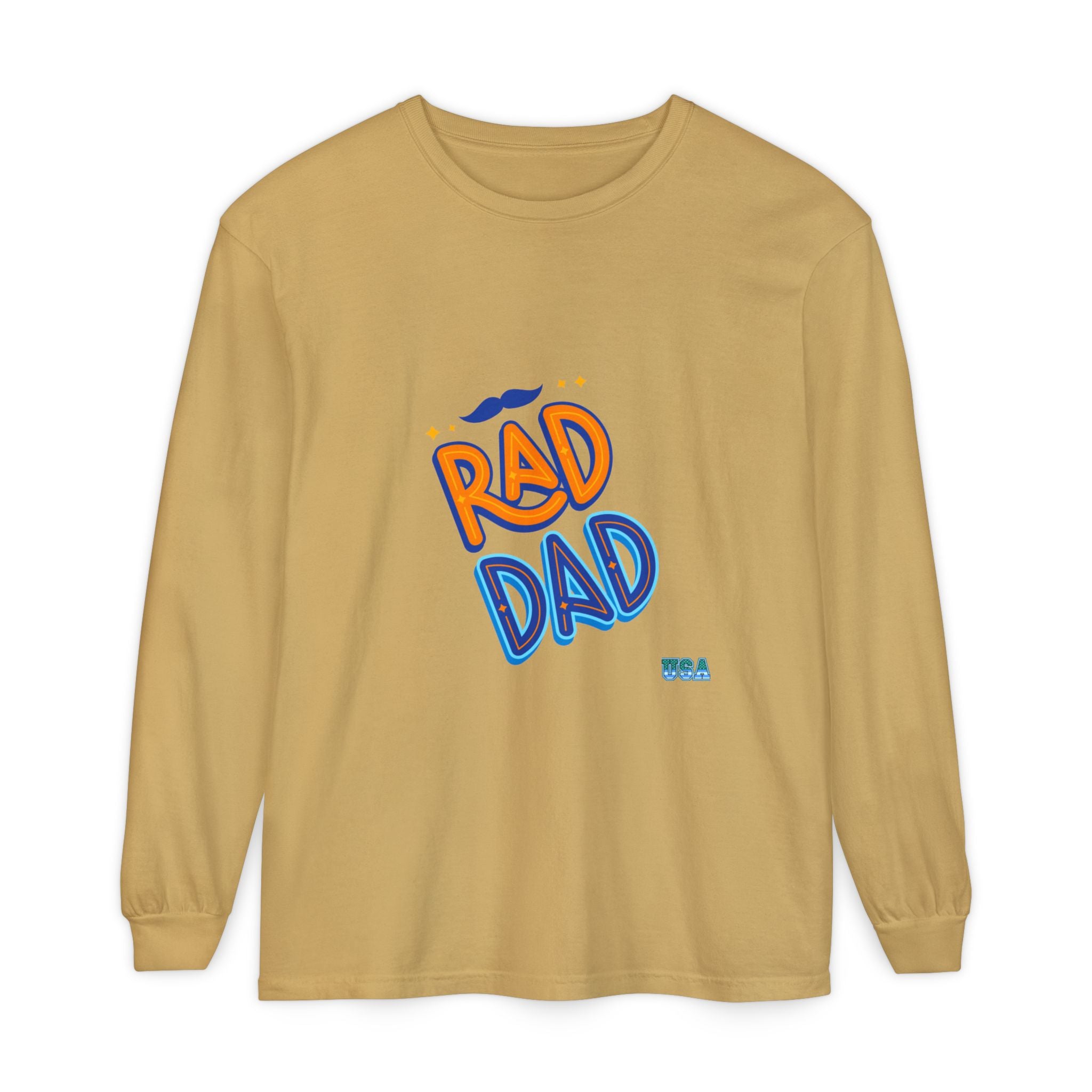 Rad Dad Long Sleeve T-Shirt | Retro Typography, Mustache Accent