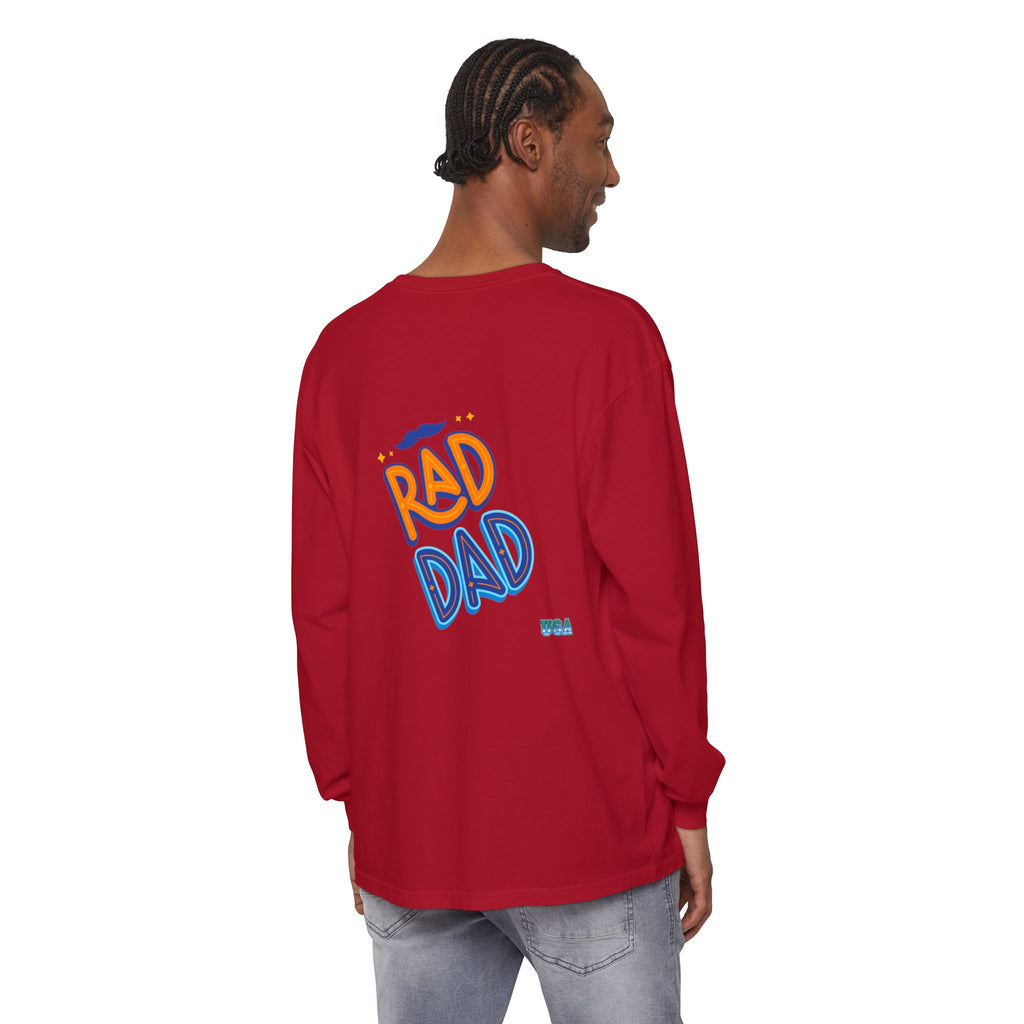 Rad Dad Long Sleeve T-Shirt | Retro Typography, Mustache Accent