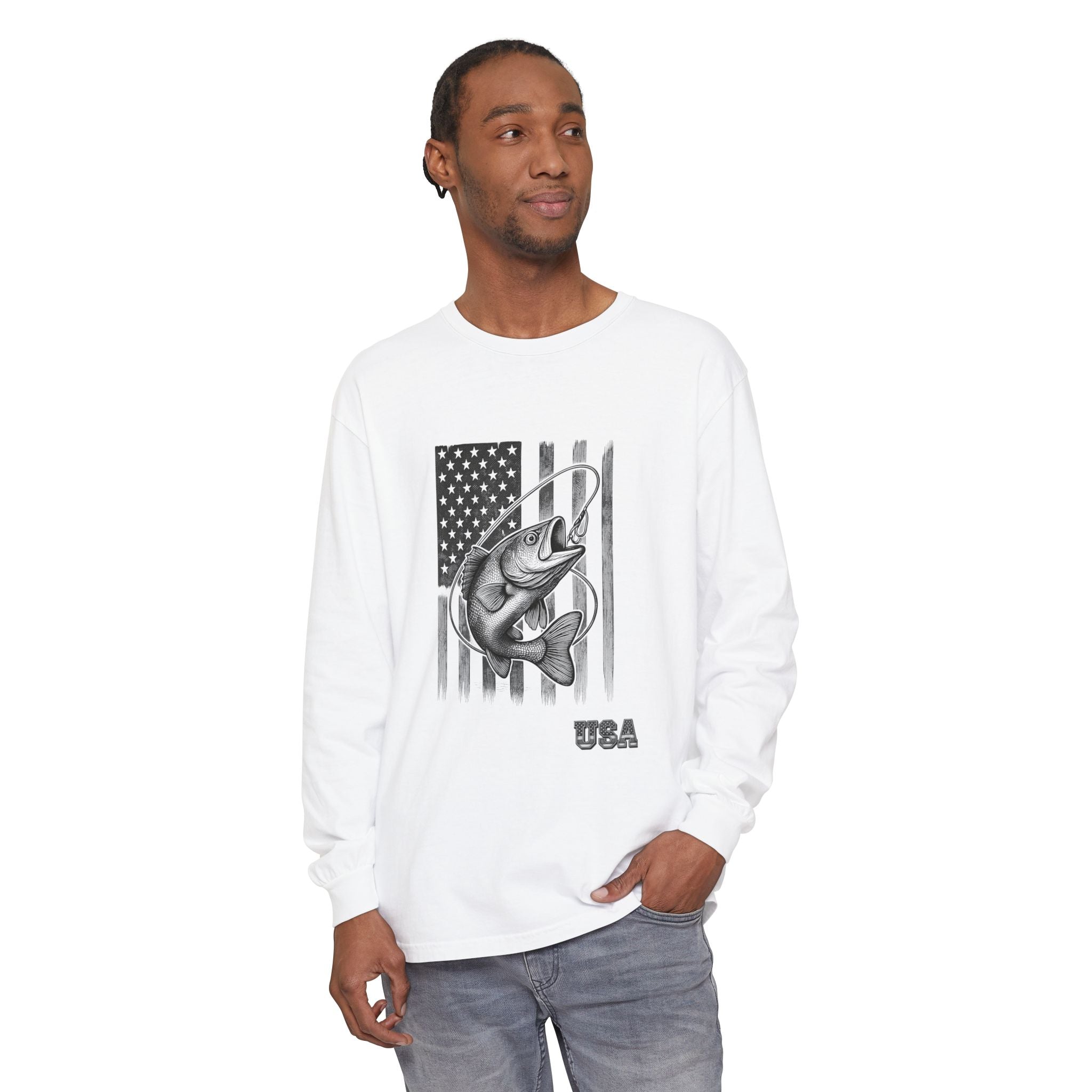 American Flag Bass Fishing Long Sleeve T-Shirt | USA Bass Tee