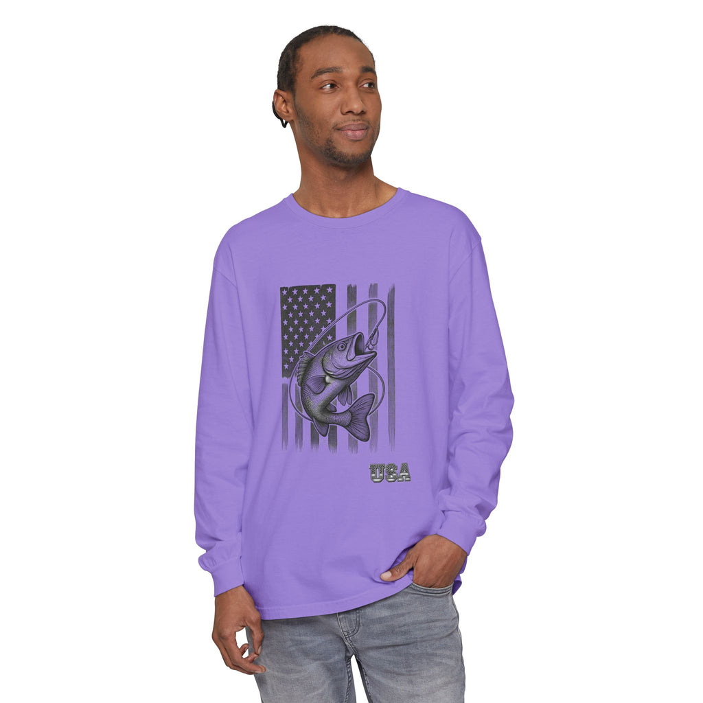 American Flag Bass Fishing Long Sleeve T-Shirt | USA Bass Tee