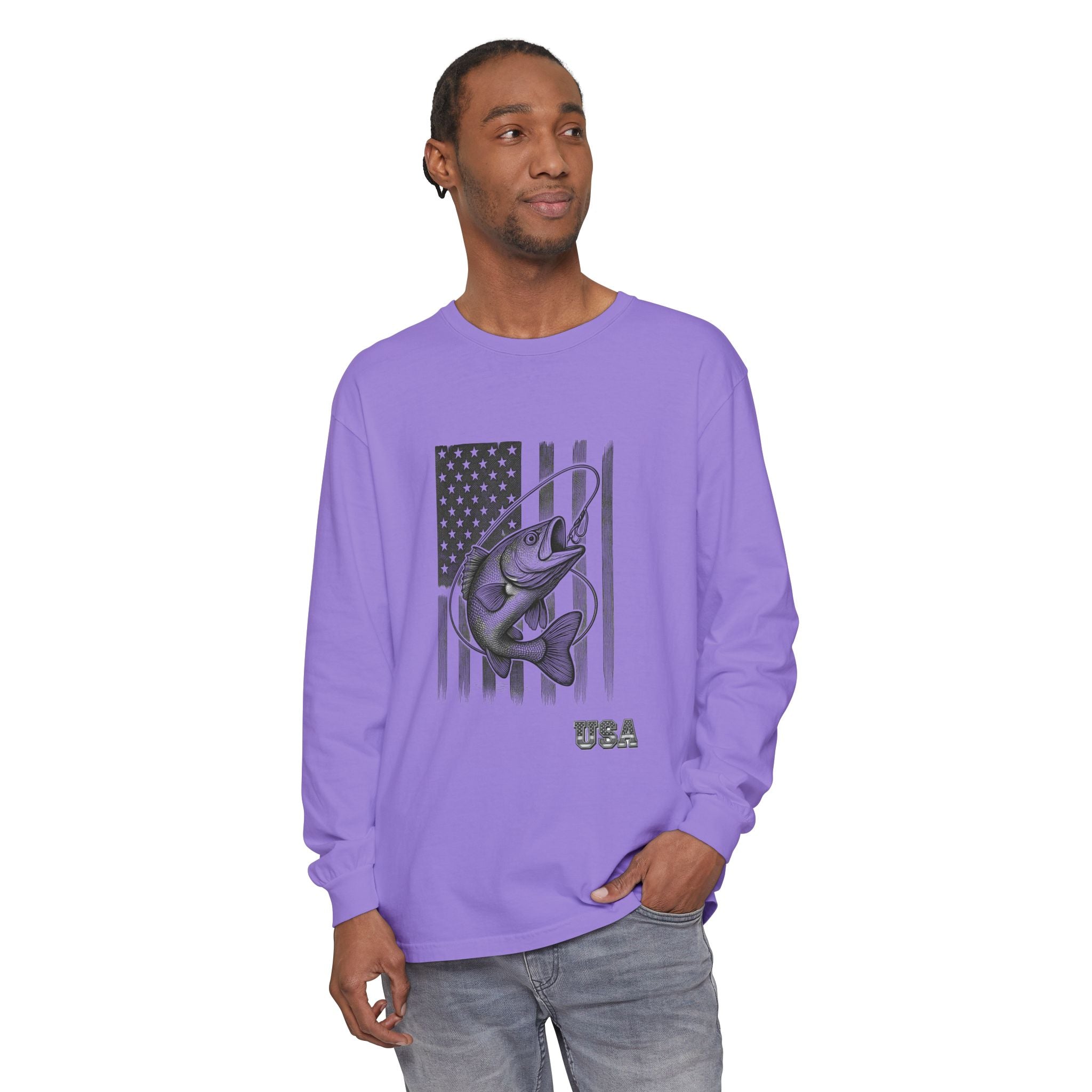 American Flag Bass Fishing Long Sleeve T-Shirt | USA Bass Tee